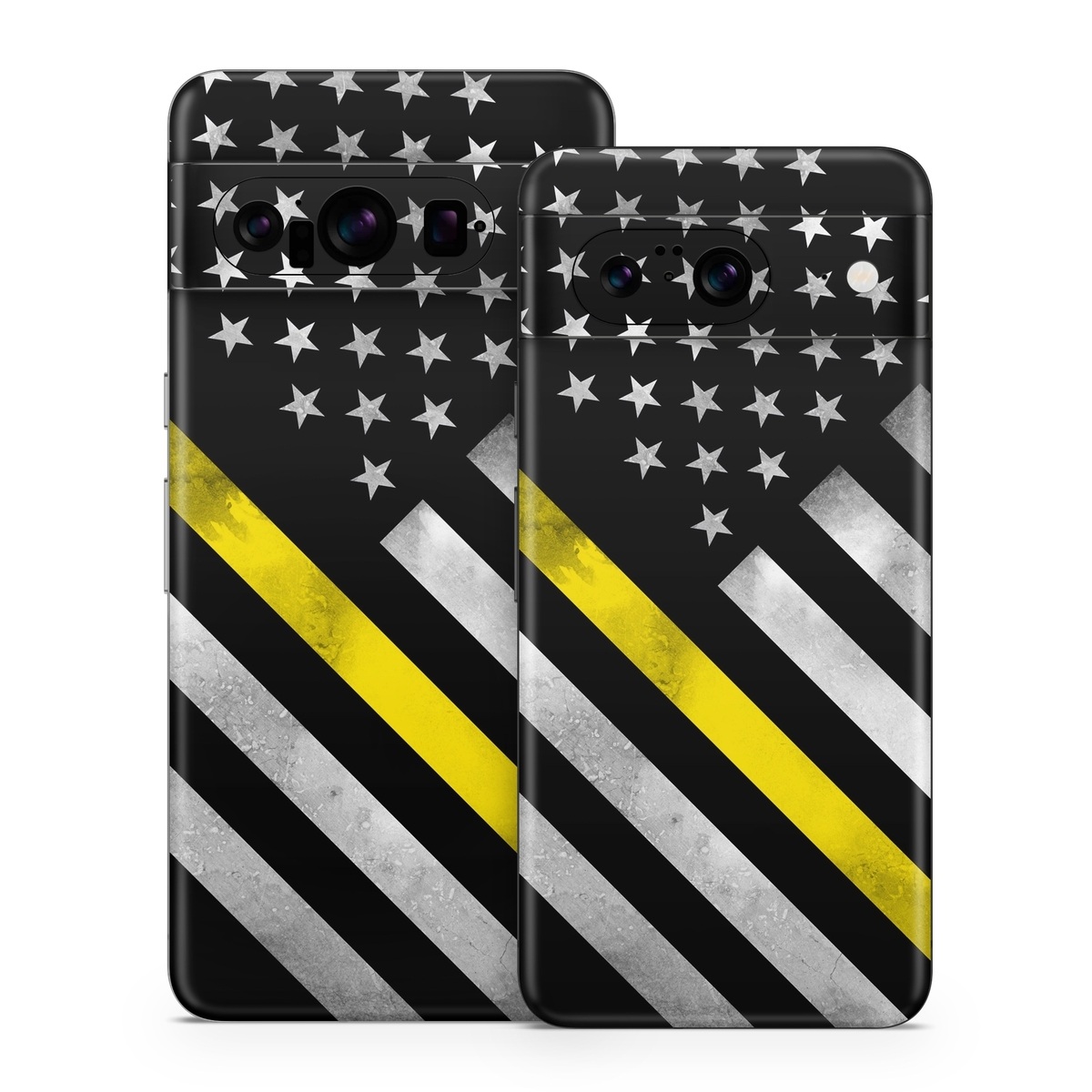 Google Pixel 8 Series Skin design of Flag of the united states, Flag, Yellow, Line, Black-and-white, Pattern, Monochrome, Graphic design, Parallel, with black, white, gray, yellow colors