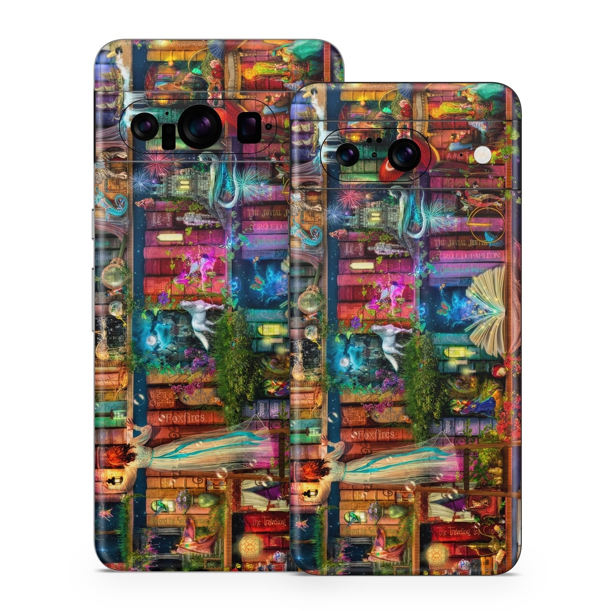 Google Pixel 8 Series Skin design of Painting, Art, Theatrical scenery, with black, red, gray, green, blue colors