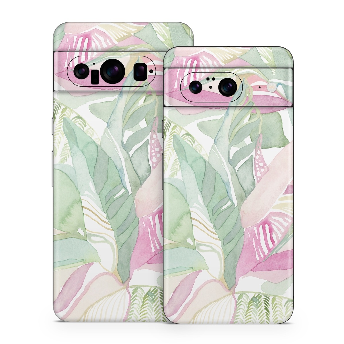 Google Pixel 8 Series Skin design of Pink, Leaf, Botany, Pattern, Plant, Flower, Illustration, with white, green, pink, orange colors
