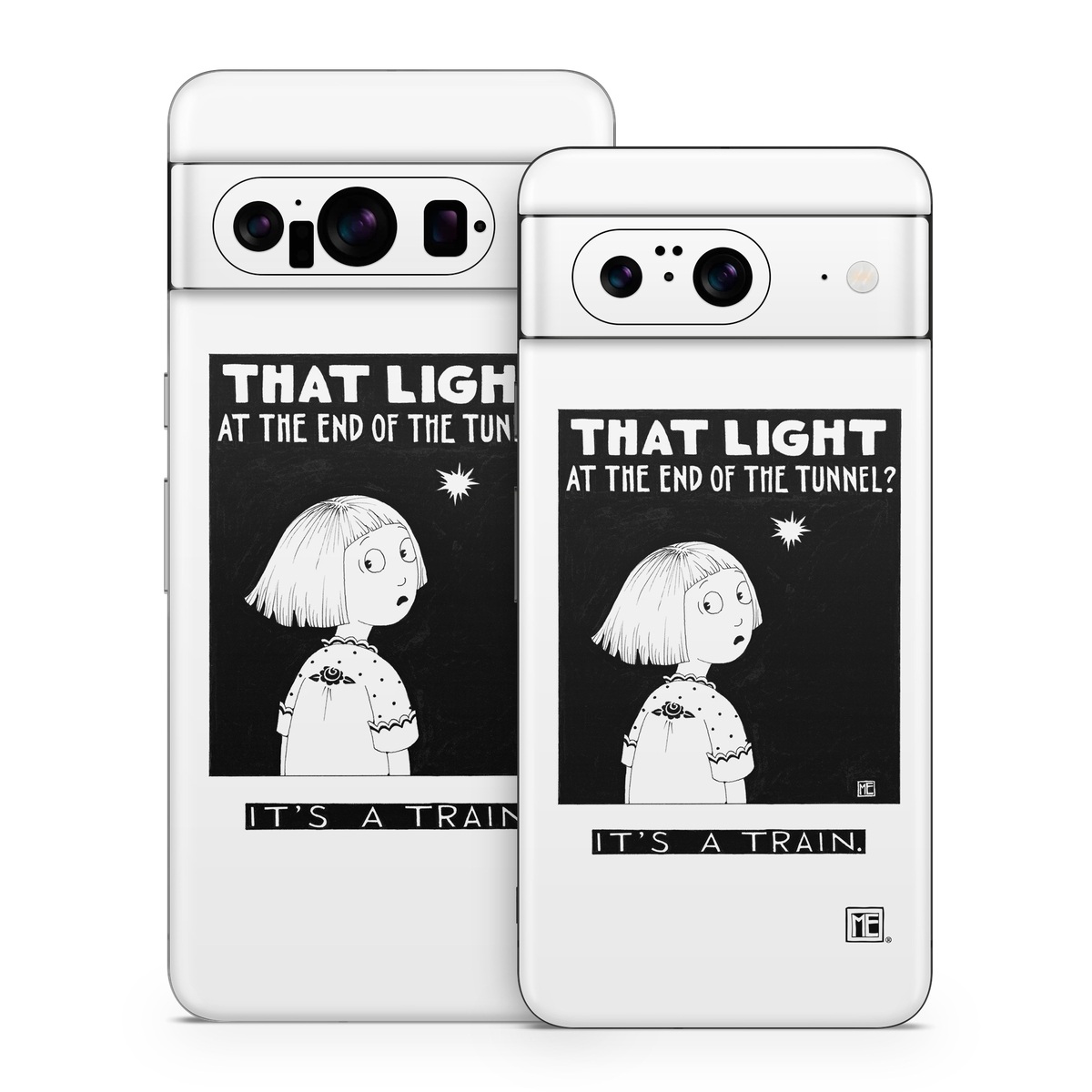 Google Pixel 8 Series Skin design of Cartoon, Poster, Font, Black-and-white, Fictional character, Illustration, Coloring book, with black, white colors