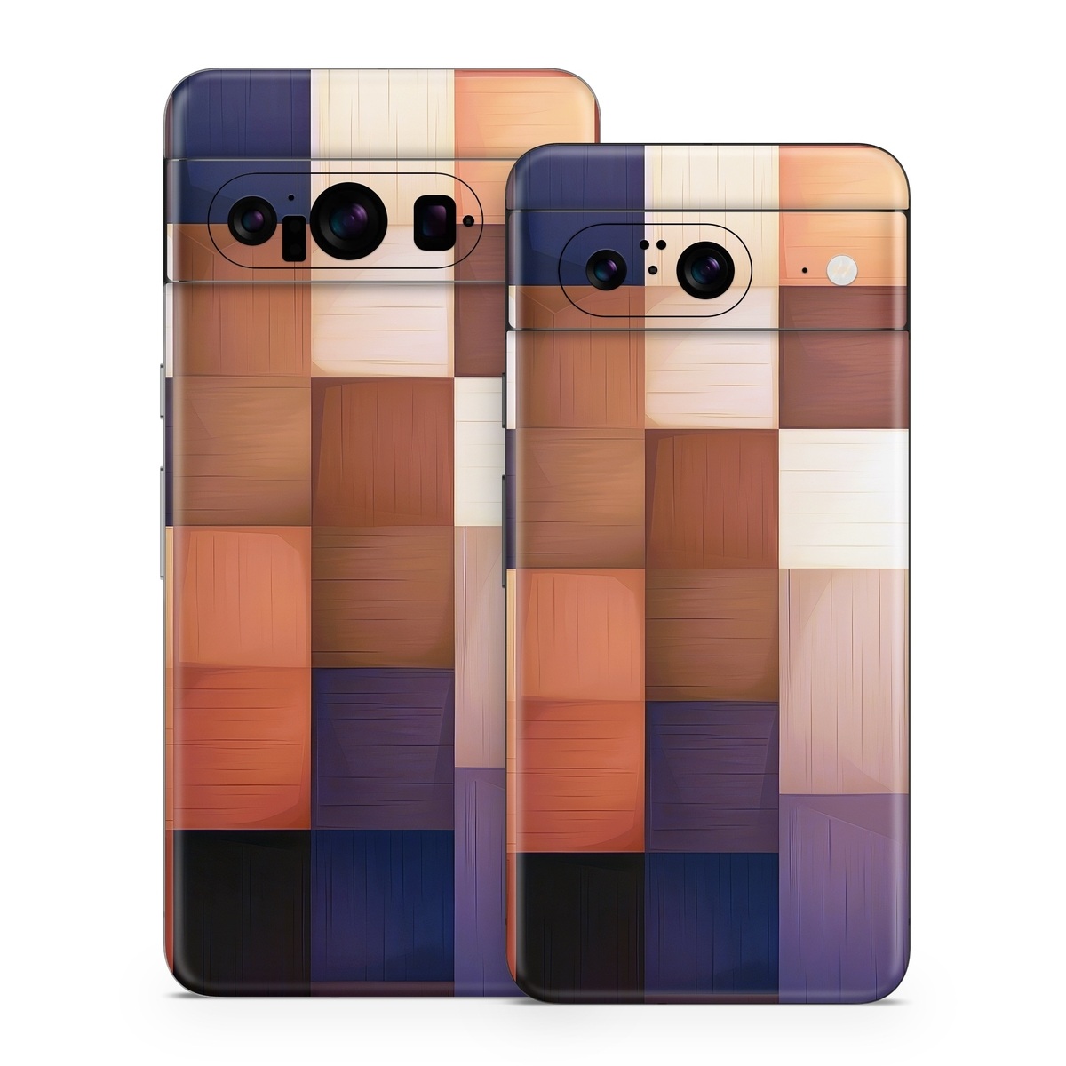 Google Pixel 8 Series Skin design of Brown, Light, Rectangle, Product, Wood, Blue, Orange, Amber, Textile, Wood stain, with yellow, orange, red, black, brown, blue, purple colors
