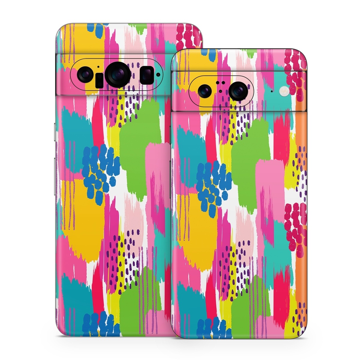 Google Pixel 8 Series Skin design of Colorfulness, Textile, Rectangle, Font, Line, Painting, Art, Magenta, Material property, Pattern, with white, pink, yellow, orange, blue, red colors