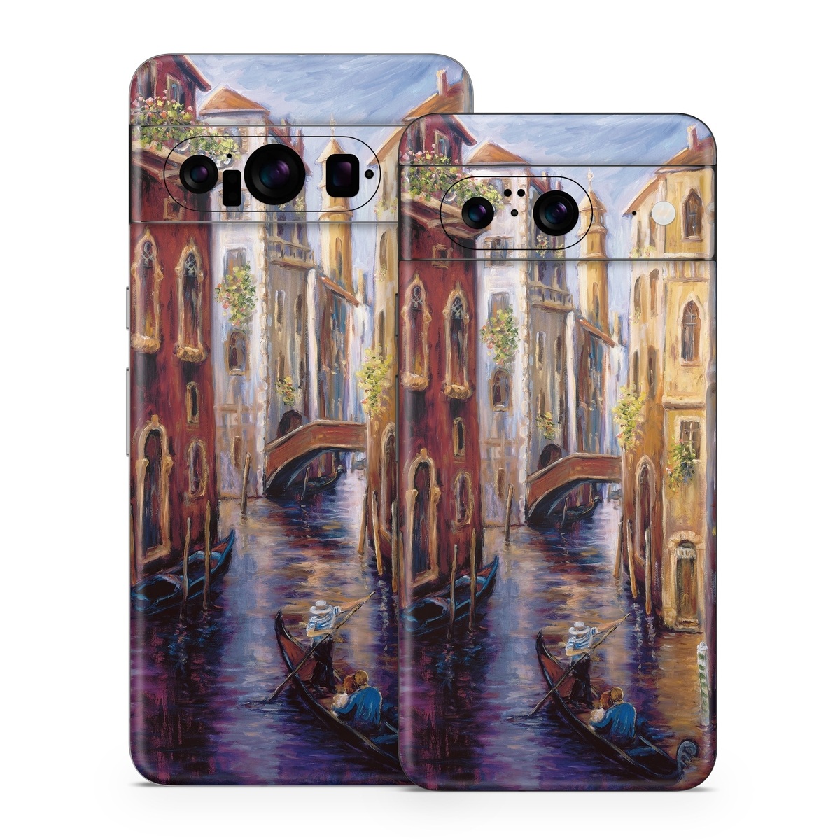 Google Pixel 8 Series Skin design of Painting, Watercolor paint, Waterway, Gondola, Canal, Art, Modern art, Acrylic paint, Visual arts, Building, with black, gray, red, green, blue, pink colors