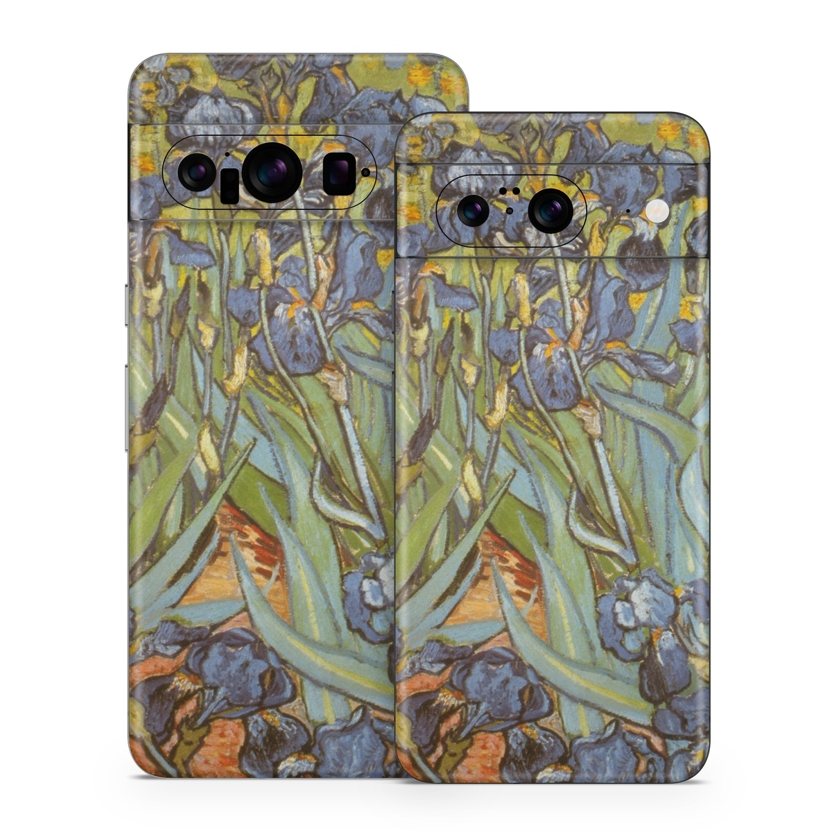 Google Pixel 8 Series Skin design of Painting, Plant, Art, Flower, Iris, Modern art, Perennial plant, with gray, green, black, red, blue colors