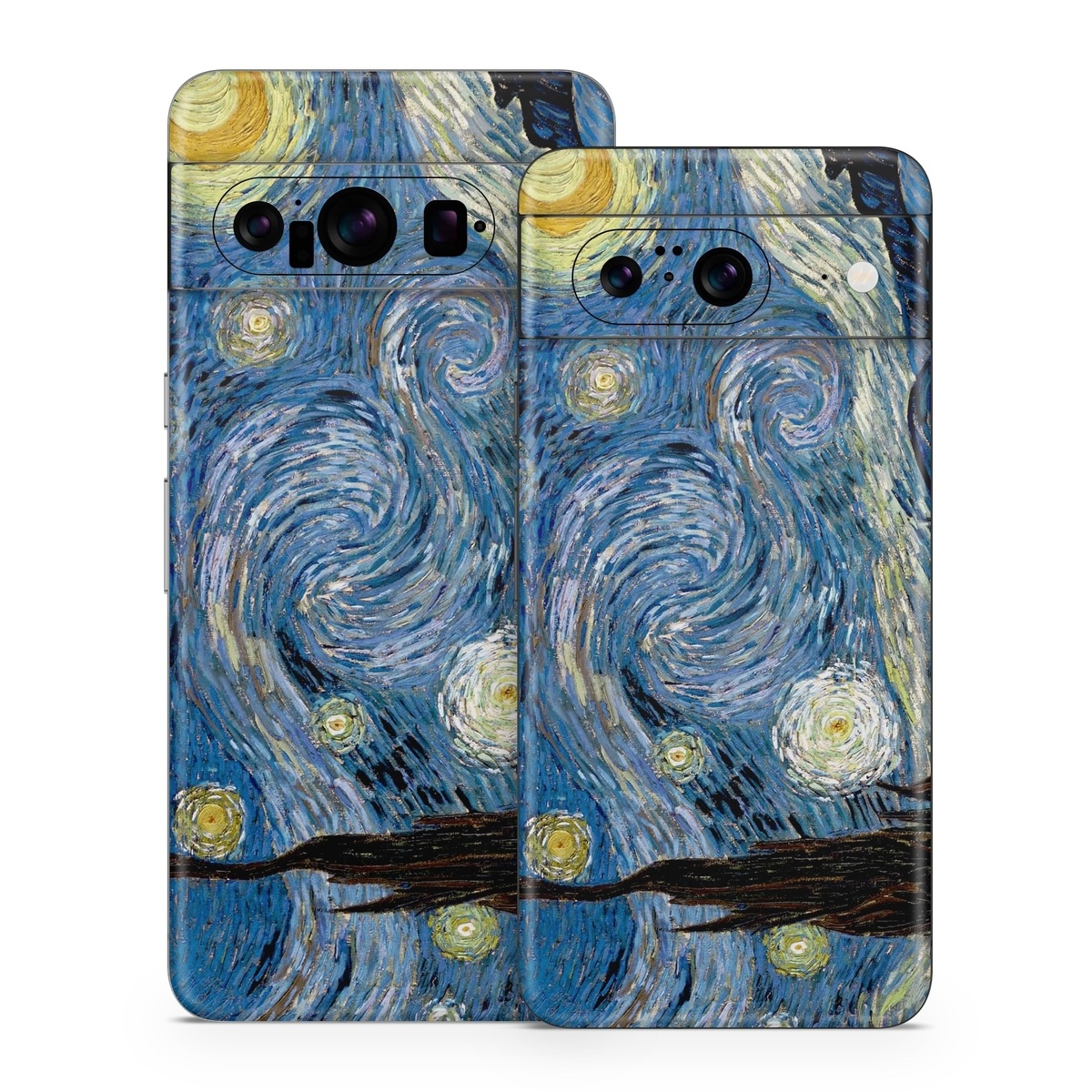 Google Pixel 8 Series Skin design of Painting, Purple, Art, Tree, Illustration, Organism, Watercolor paint, Space, Modern art, Plant, with gray, black, blue, green colors