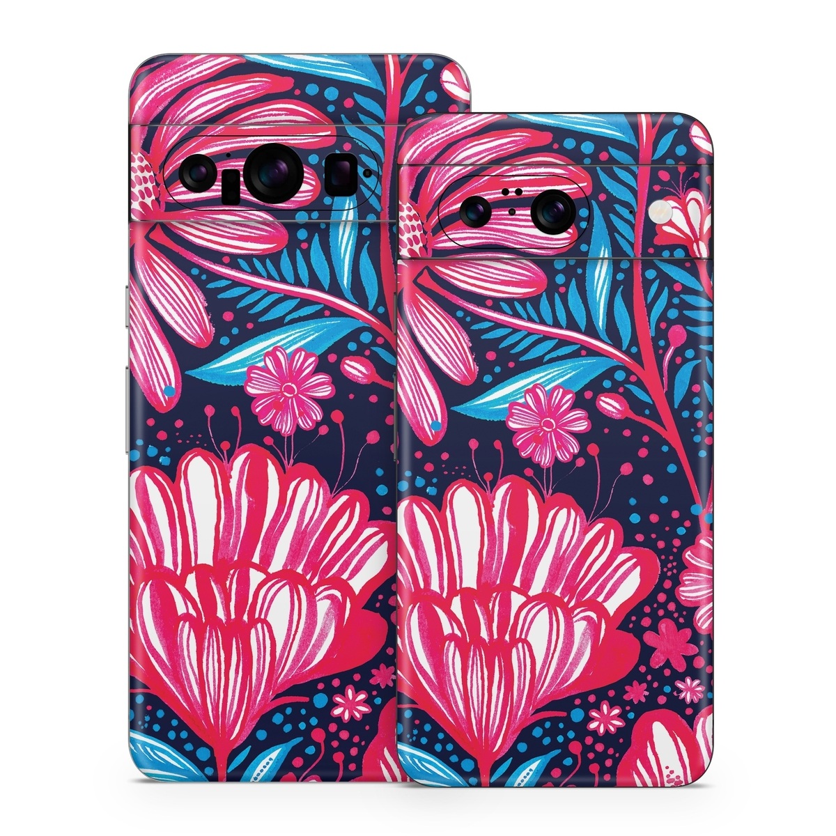 Google Pixel 8 Series Skin design of Pattern, Red, Pink, Floral design, Textile, Design, Flower, Plant, Petal, with black, white, red, blue, pink colors