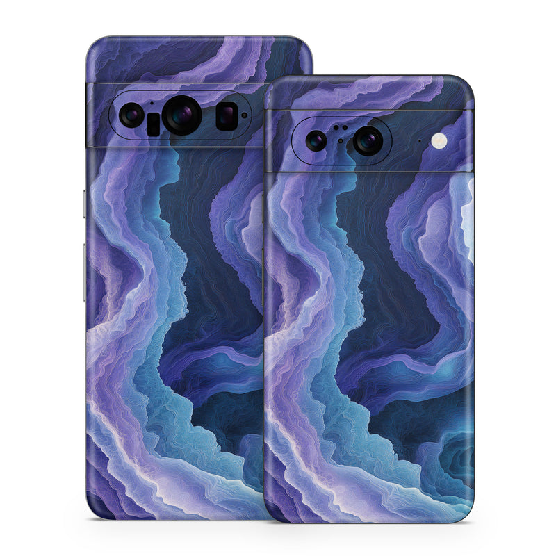Google Pixel 8 Series Skin design of Blue, Purple, Fractal art, with purple, blue, white, black colors