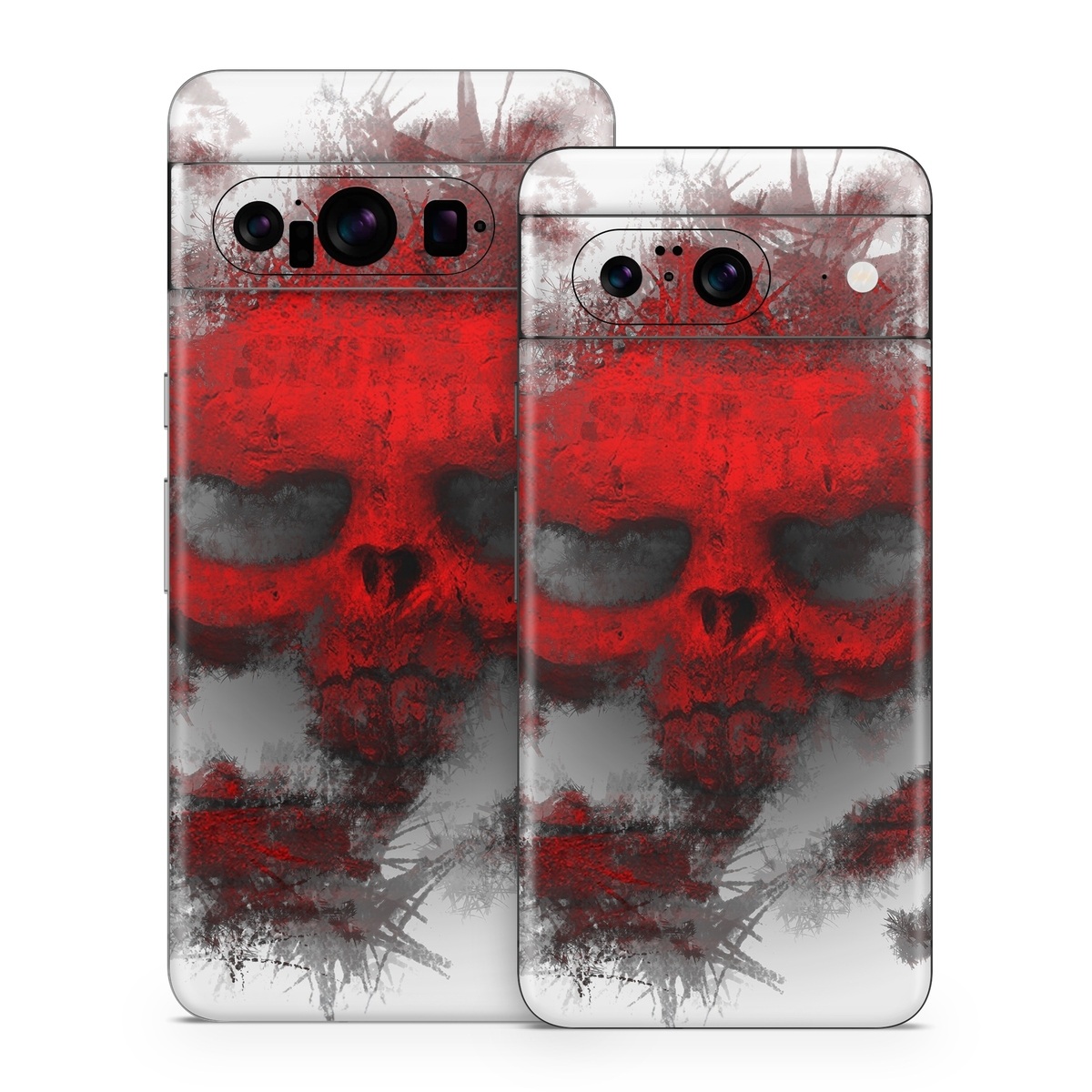 Google Pixel 8 Series Skin design of Red, Graphic design, Skull, Illustration, Bone, Graphics, Art, Fictional character, with red, gray, black, white colors