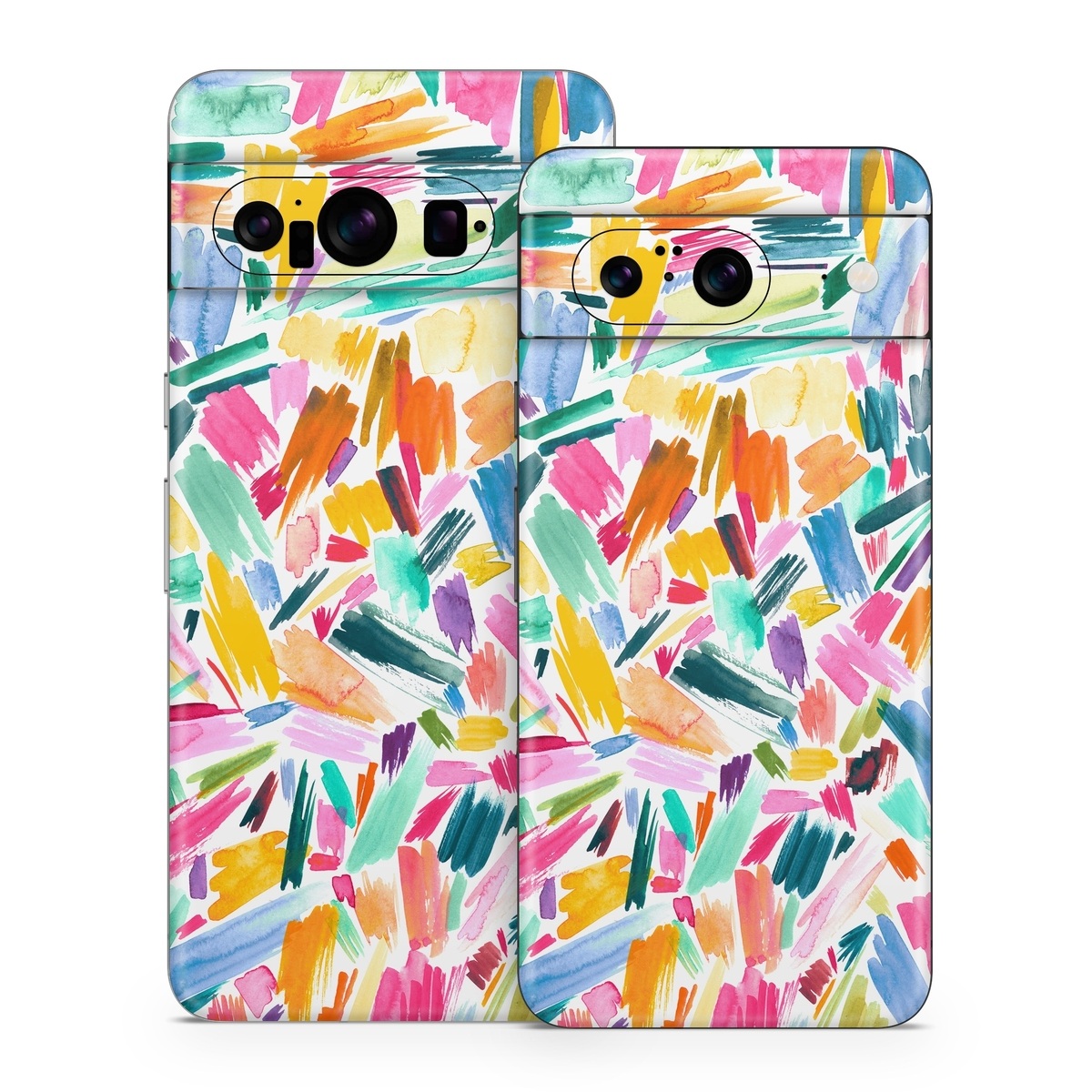 Google Pixel 8 Series Skin design of Colorfulness, Art, Triangle, Pattern, Painting, Symmetry, Creative arts, Paint, Electric blue, Art paint, with white, pink, blue, yellow, orange, red, green, gray colors