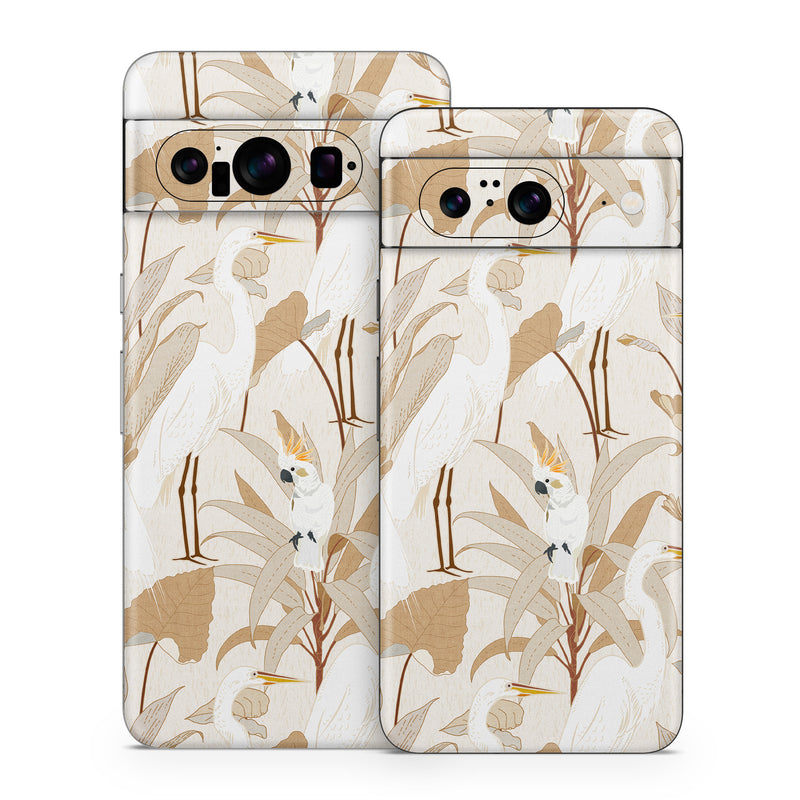 Google Pixel 8 Series Skin design of Plant, Branch, Organism, Twig, Art, Fawn, Painting, Tail, Pattern, Illustration, with white, brown, gray, yellow, orange colors