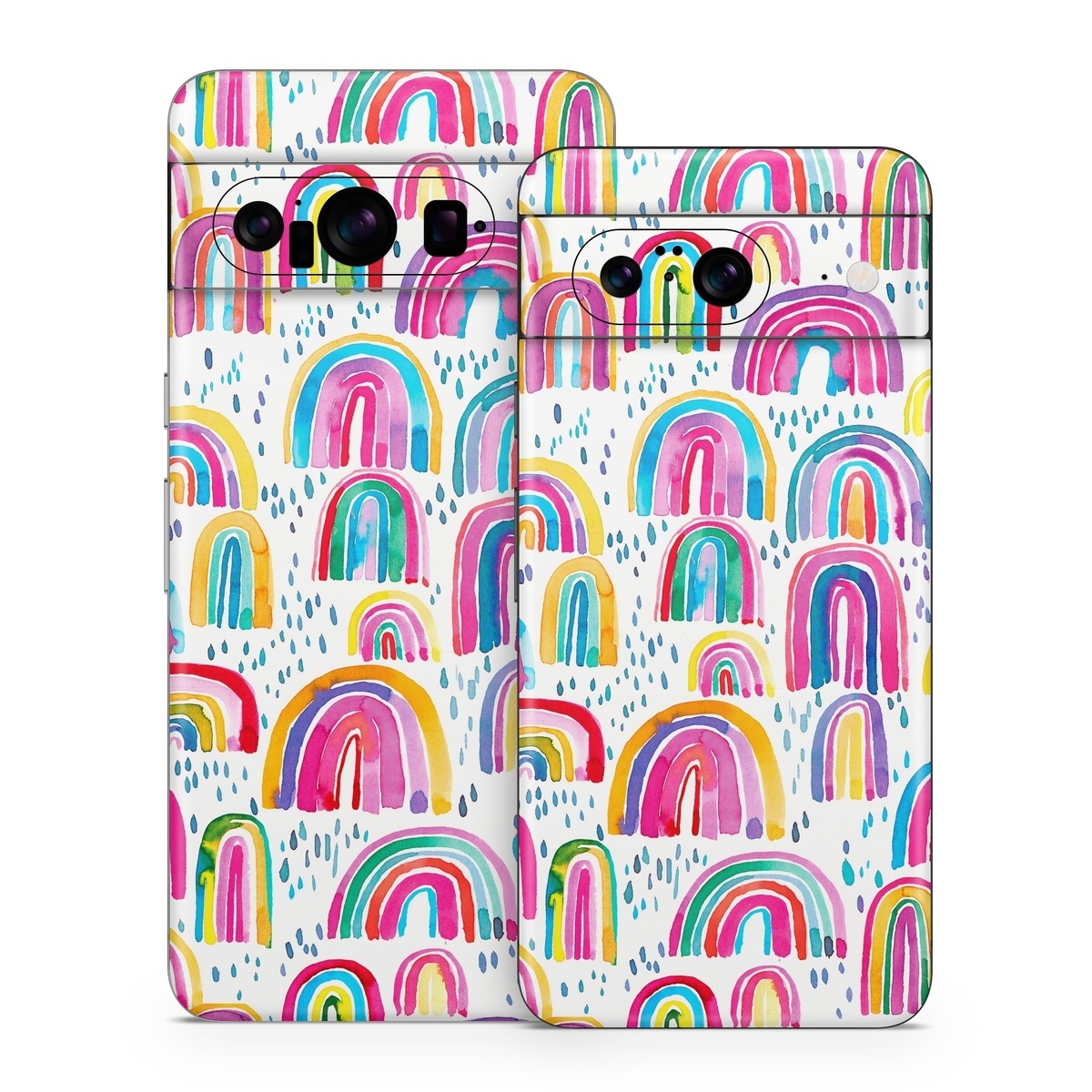 Google Pixel 8 Series Skin design of Line, Pattern, Design, with white, orange, yellow, blue, pink, red, green colors