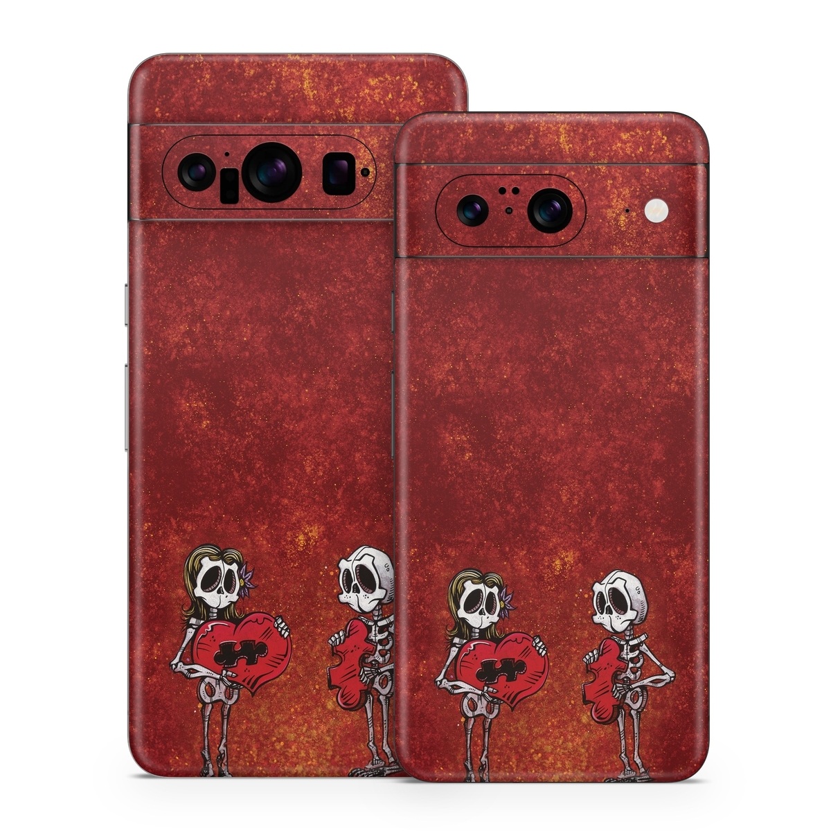 Google Pixel 8 Series Skin design of Font, Tints and shades, Bone, Art, Skull, Pattern, Creative arts, Carmine, Visual arts, Rectangle, with white, black, gray, brown, red, yellow, orange colors