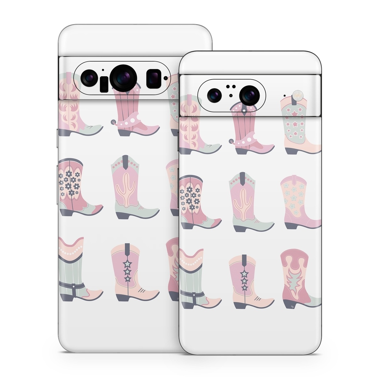 Google Pixel 8 Series Skin design of Footwear, Shoe, White, Durango boot, Product, Fashion, Textile, Pink, Font, Red, with pink, white, blue, brown colors