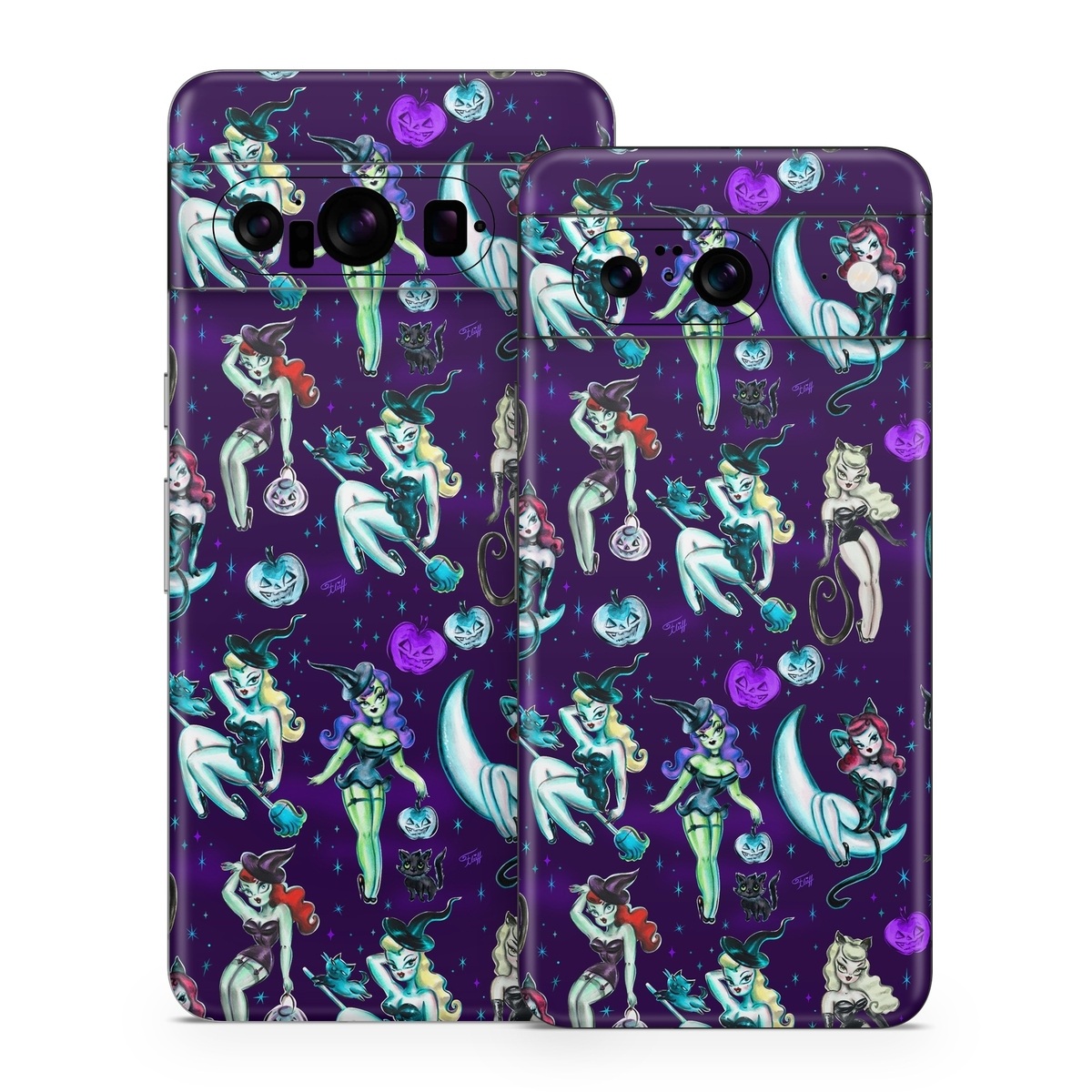 Google Pixel 8 Series Skin design of Illustration, Cartoon, Violet, Art, Fictional character, Graphic design, Fiction, Visual arts, Style, Graphics, with blue, green, white, yellow, red, purple colors