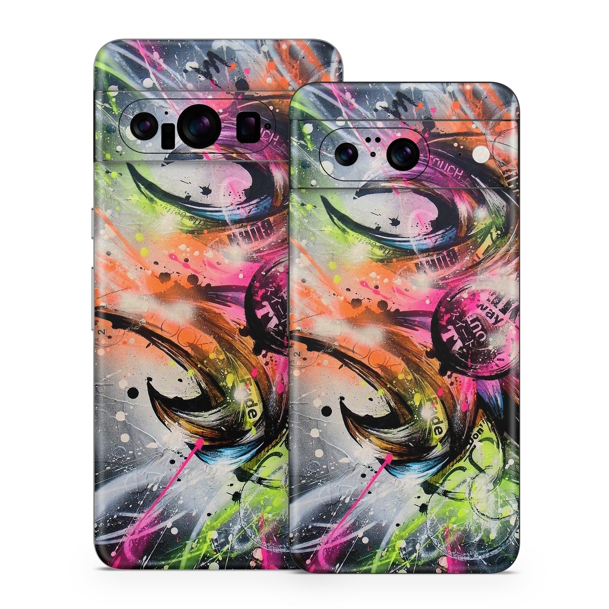 Google Pixel 8 Series Skin design of Graphic design, Fractal art, Art, Illustration, Design, Graphics, Cg artwork, Font, Visual arts, Pattern, with black, gray, red, green, purple, blue colors