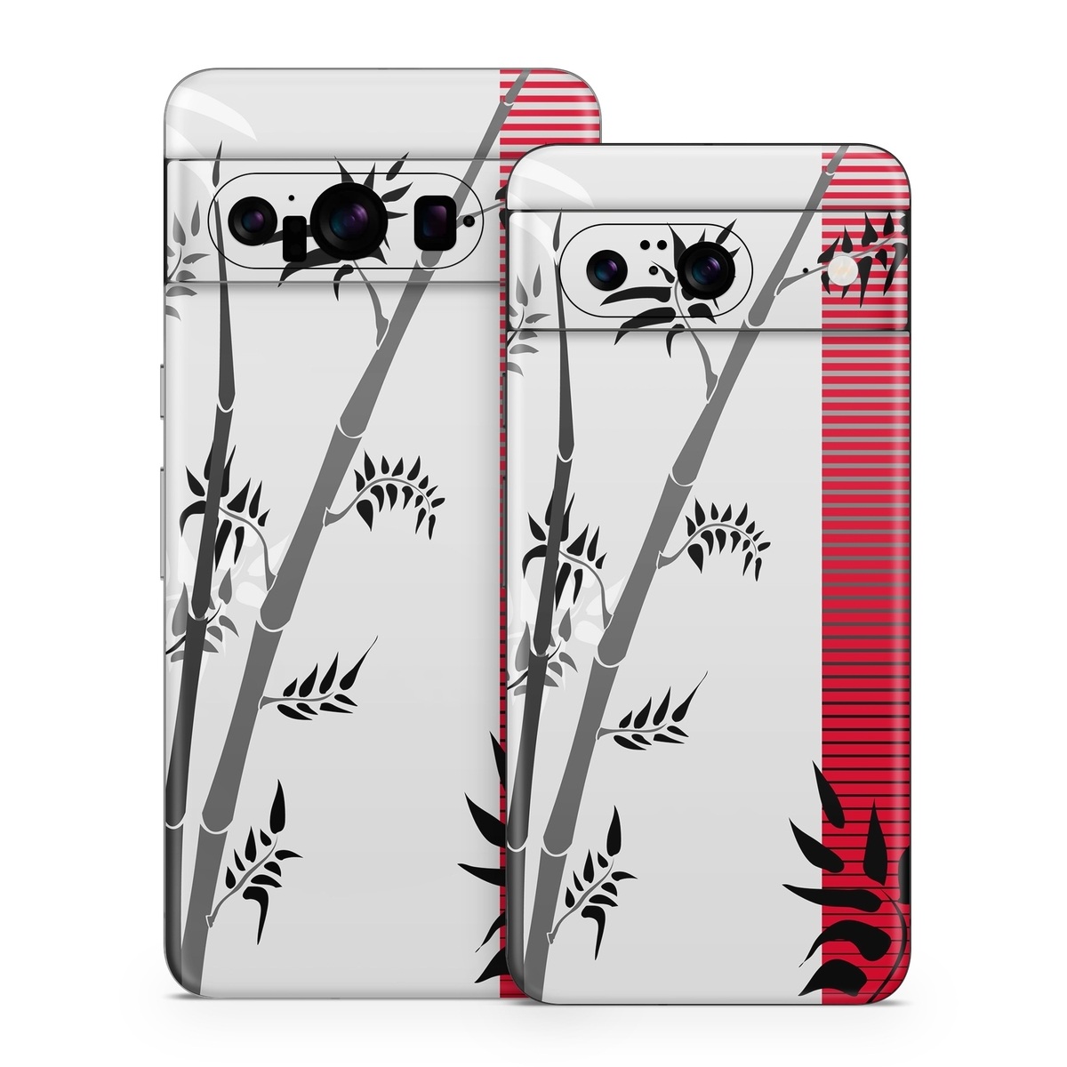Google Pixel 8 Series Skin design of Botany, Plant, Branch, Plant stem, Tree, Bamboo, Pedicel, Black-and-white, Flower, Twig, with gray, red, black, white colors