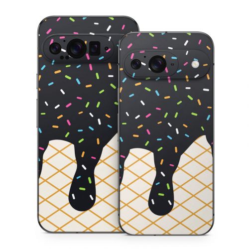 Black Ice Cream Drip Google Pixel 9 Series Skin