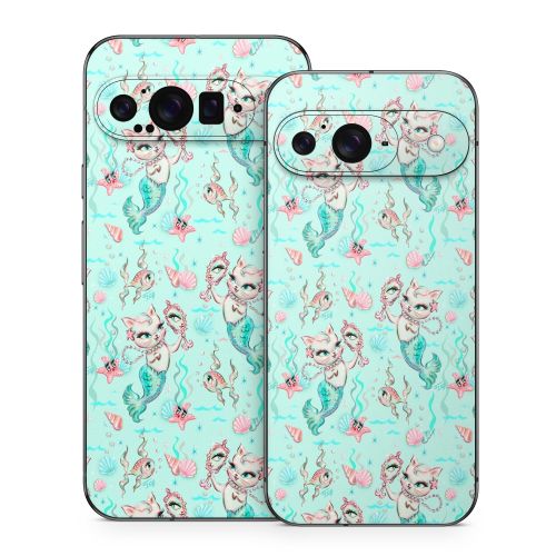 Merkittens with Pearls Aqua Google Pixel 9 Series Skin