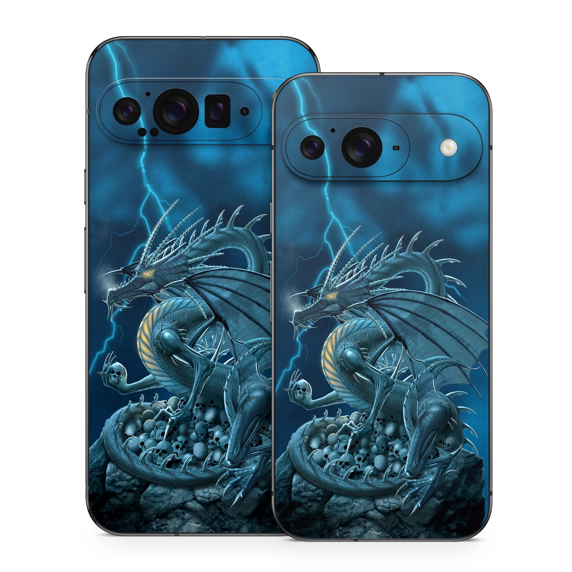 Google Pixel 9 Series Skin design of Cg artwork, Dragon, Mythology, Fictional character, Illustration, Mythical creature, Art, Demon, with blue, yellow colors