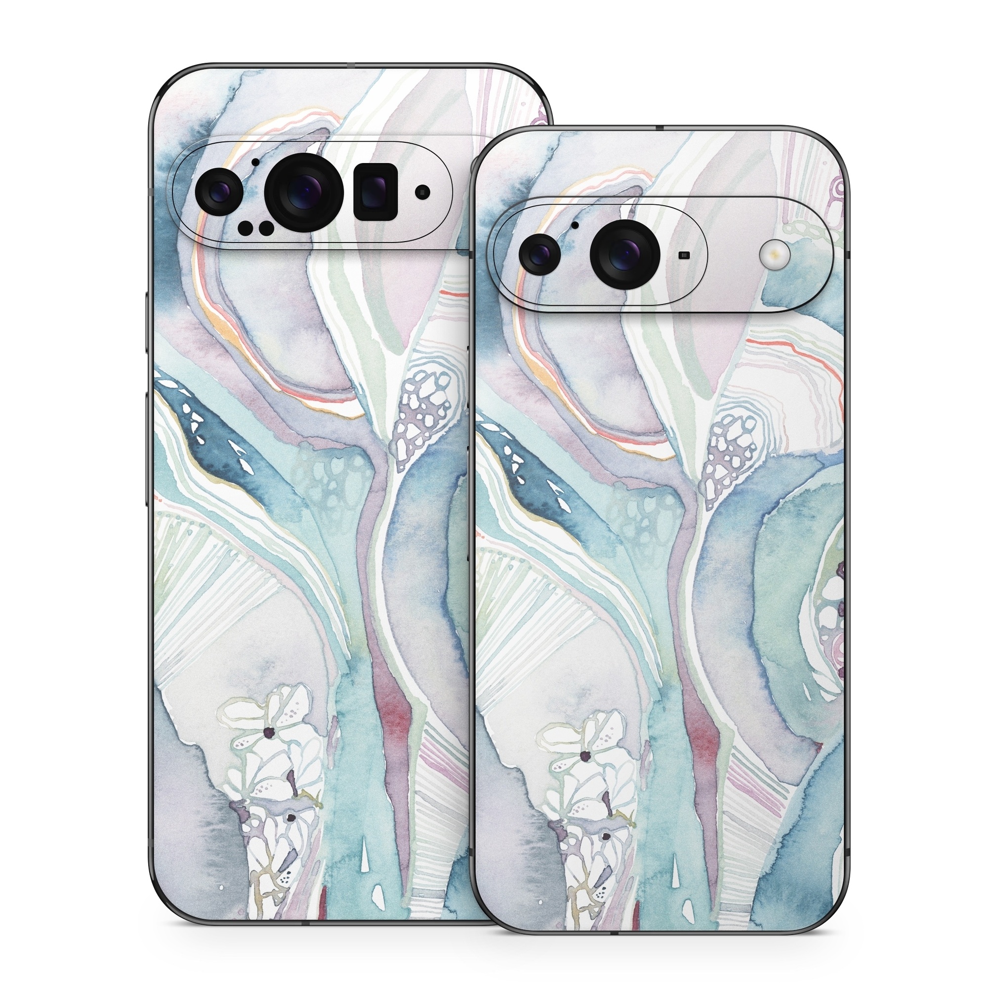 Google Pixel 9 Series Skin design of Watercolor paint, Plant, Art, Illustration, Flower, with blue, purple, pink, red, orange colors