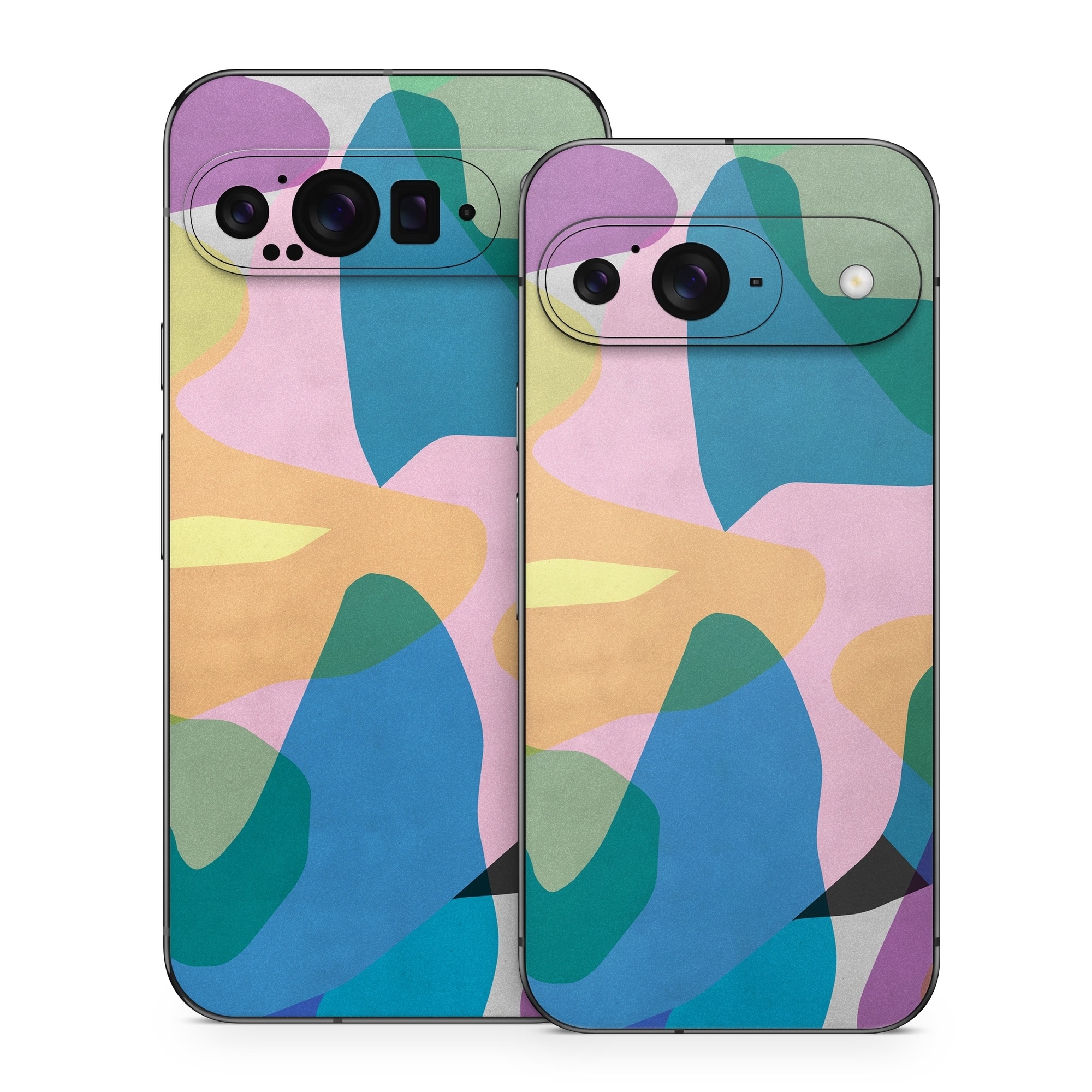 Google Pixel 9 Series Skin design of Azure, Paint, Textile, Organism, Art, Painting, Aqua, Font, Rectangle, Tints and shades, with blue, green, pink, yellow, orange, purple, gray colors