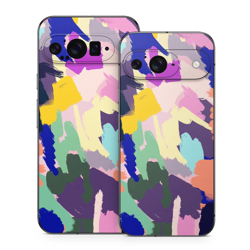 Google Pixel 9 Series Skin design of Blue, Orange, Pink, Paint, Art Paint, Creative arts, Graphics, Modern art, with yellow, green, orange, blue, purple, black colors