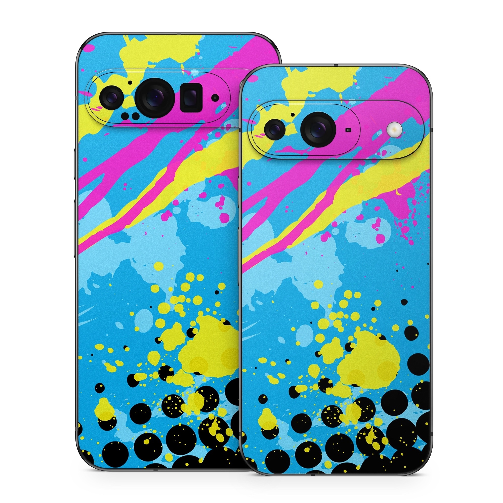 Google Pixel 9 Series Skin design of Blue, Colorfulness, Graphic design, Pattern, Water, Line, Design, Graphics, Illustration, Visual arts, with blue, black, yellow, pink colors
