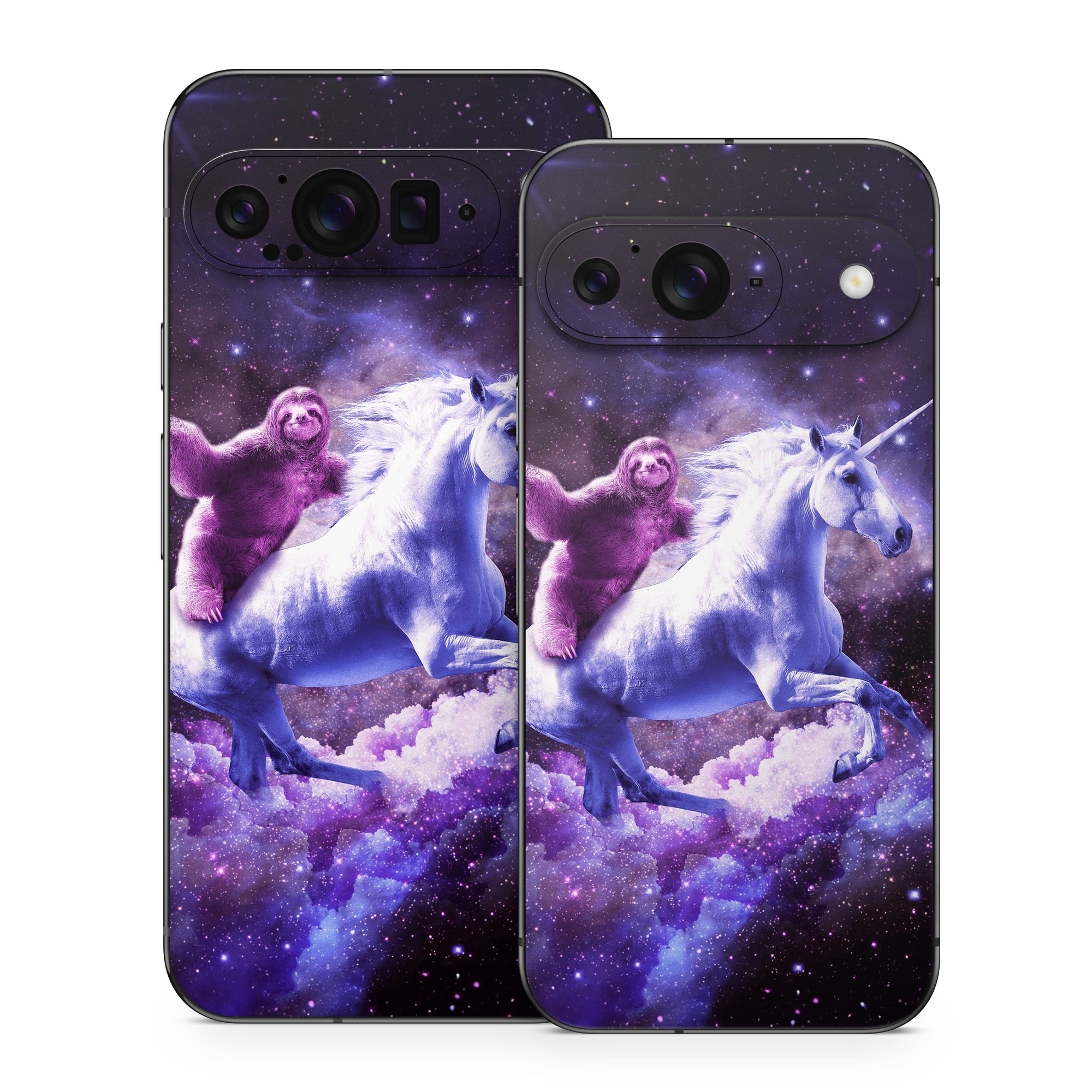 Google Pixel 9 Series Skin design of Purple, Unicorn, Fictional character, Violet, Mythical creature, Illustration, Sky, Graphic design, Space, Constellation, with black, white, blue, purple, gray, brown colors