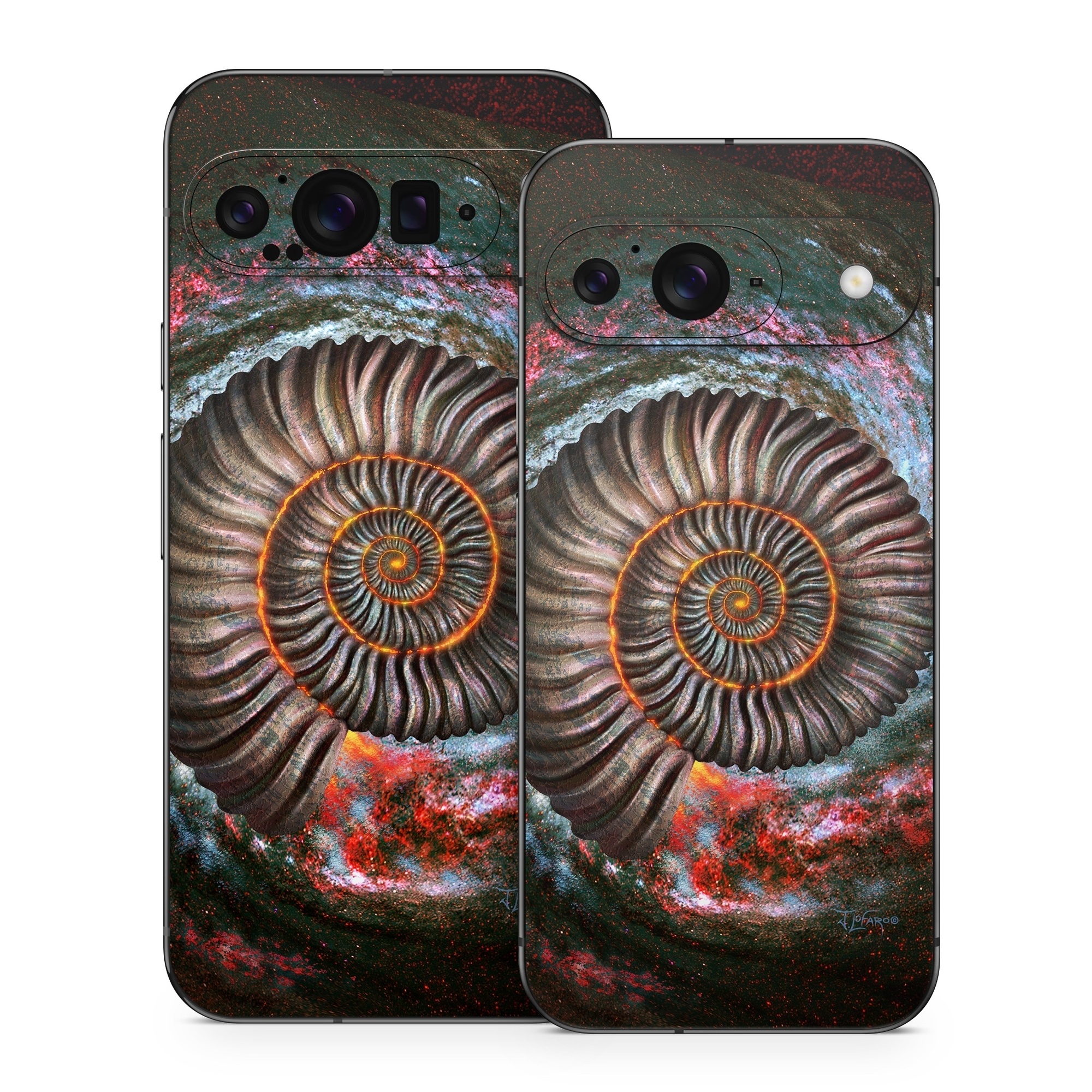 Google Pixel 9 Series Skin design of Spiral, Fractal art, Vortex, Circle, Art, Ammonoidea, with black, brown, red, white, blue, green colors