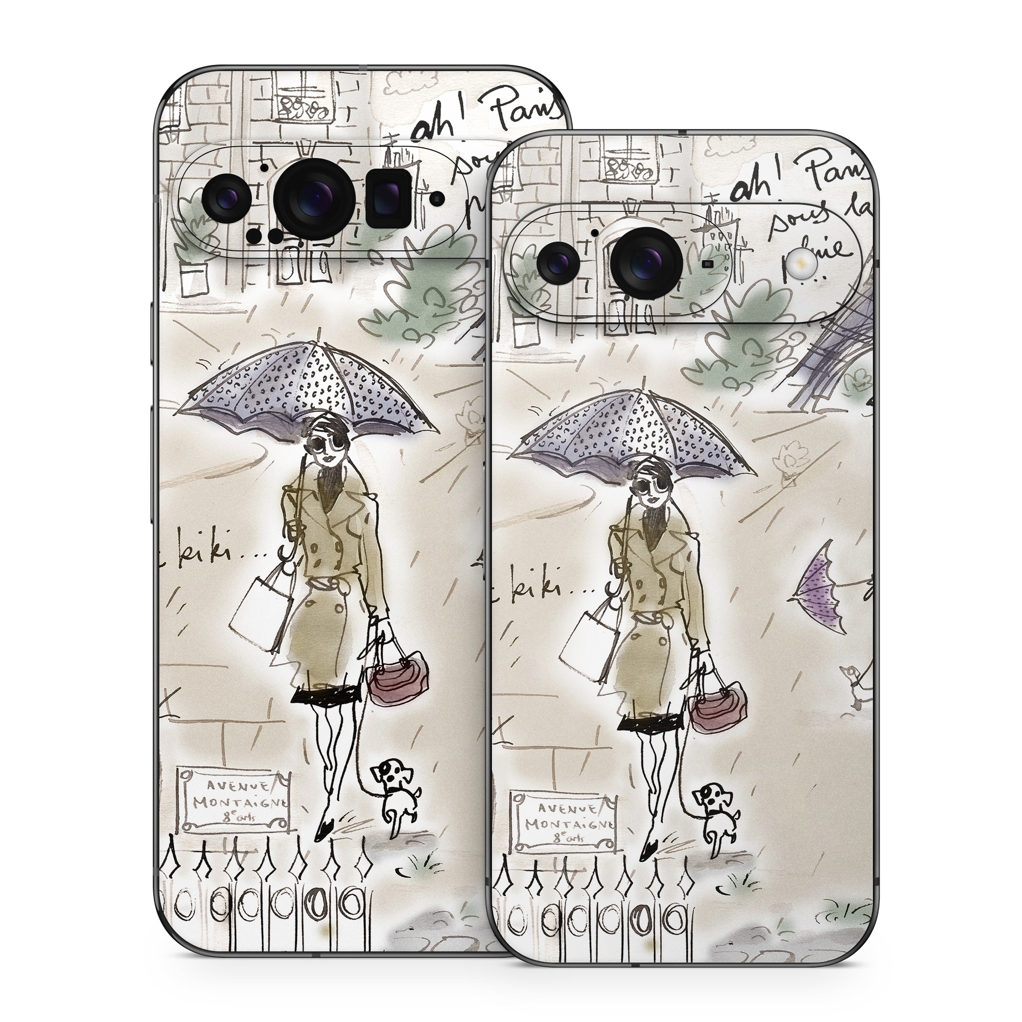 Google Pixel 9 Series Skin design of Cartoon, Umbrella, Illustration, Organism, Art, Fiction, Fictional character, with brown, gray, purple colors
