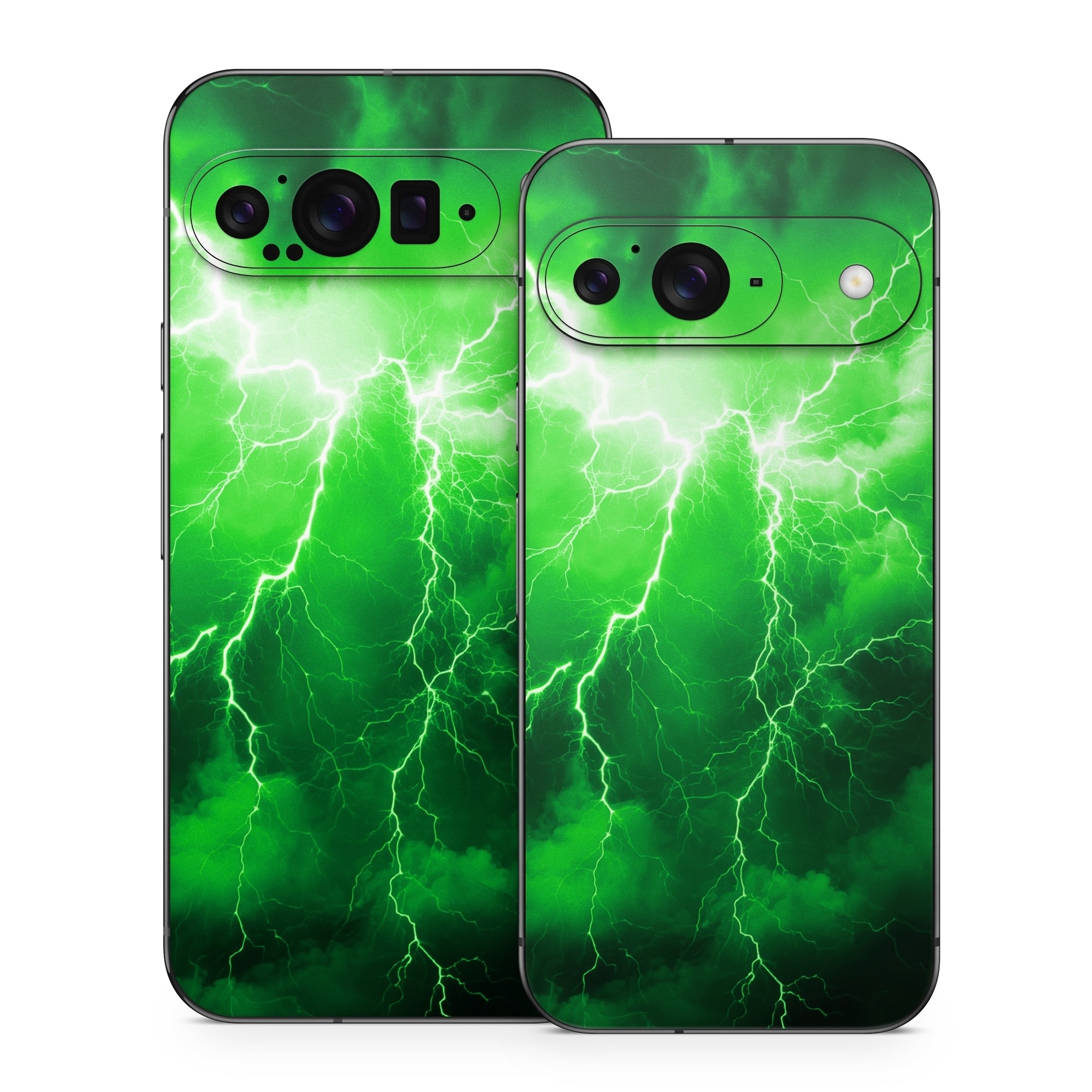 Google Pixel 9 Series Skin design of Water, Atmosphere, Thunder, Light, Green, Sky, Natural environment, Natural landscape, Electricity, Organism, with black, green colors