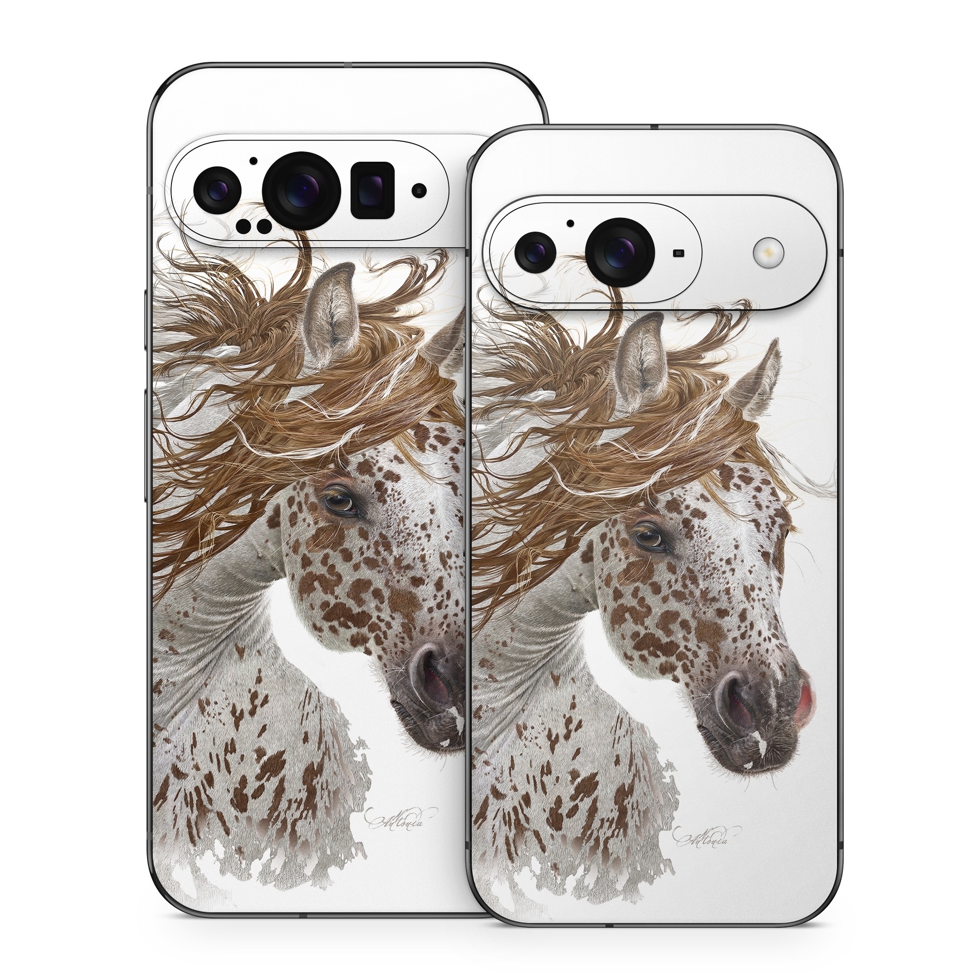 Google Pixel 9 Series Skin design of Horse, Mane, Mustang horse, Illustration, Snout, Animal figure, Drawing, Stallion, Liver, Mare, with white, brown colors