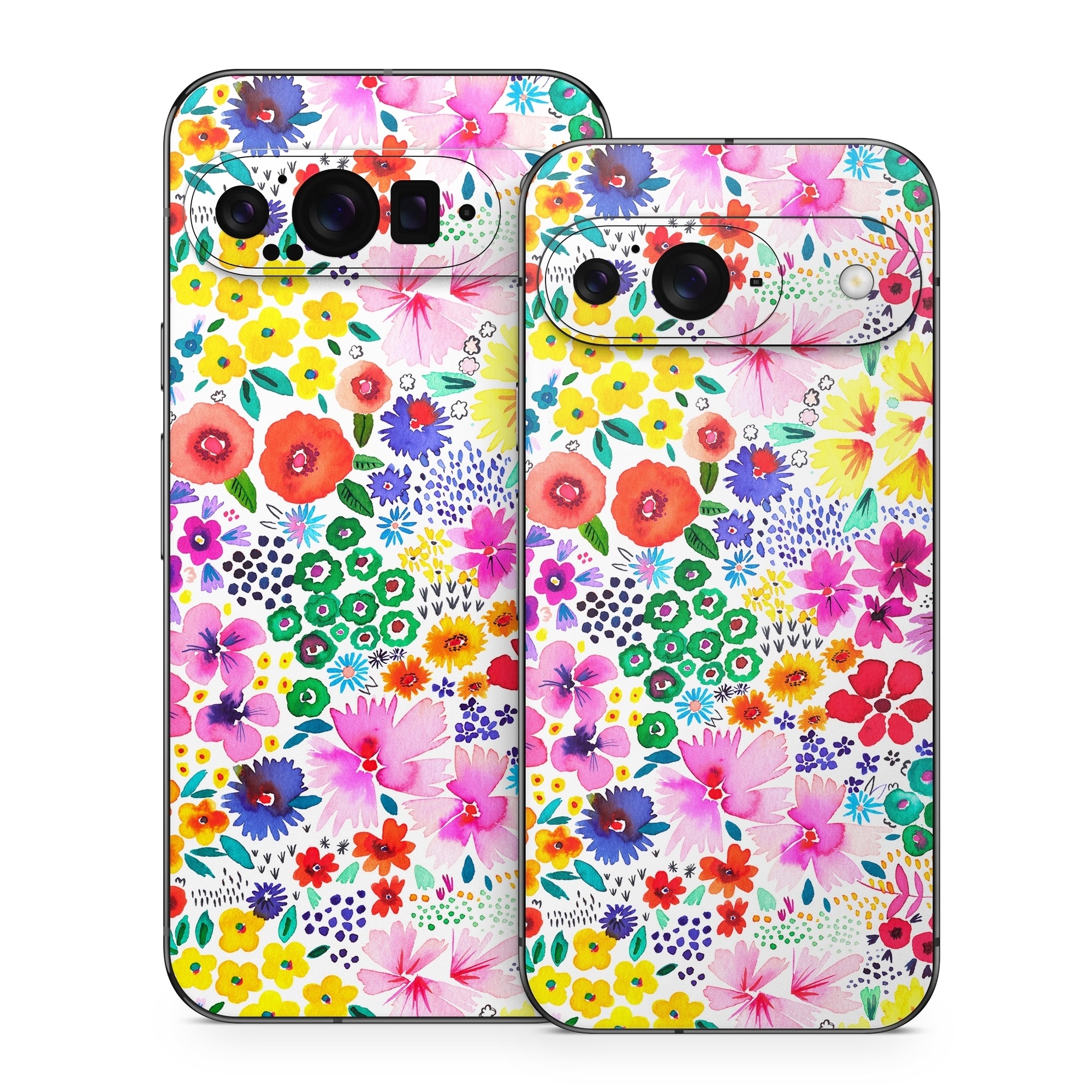 Google Pixel 9 Series Skin design of Colorfulness, Flower, Pink, Art, Magenta, Pattern, Creative arts, Petal, Symmetry, Electric blue, with white, pink, green, red, blue, purple, yellow, orange colors