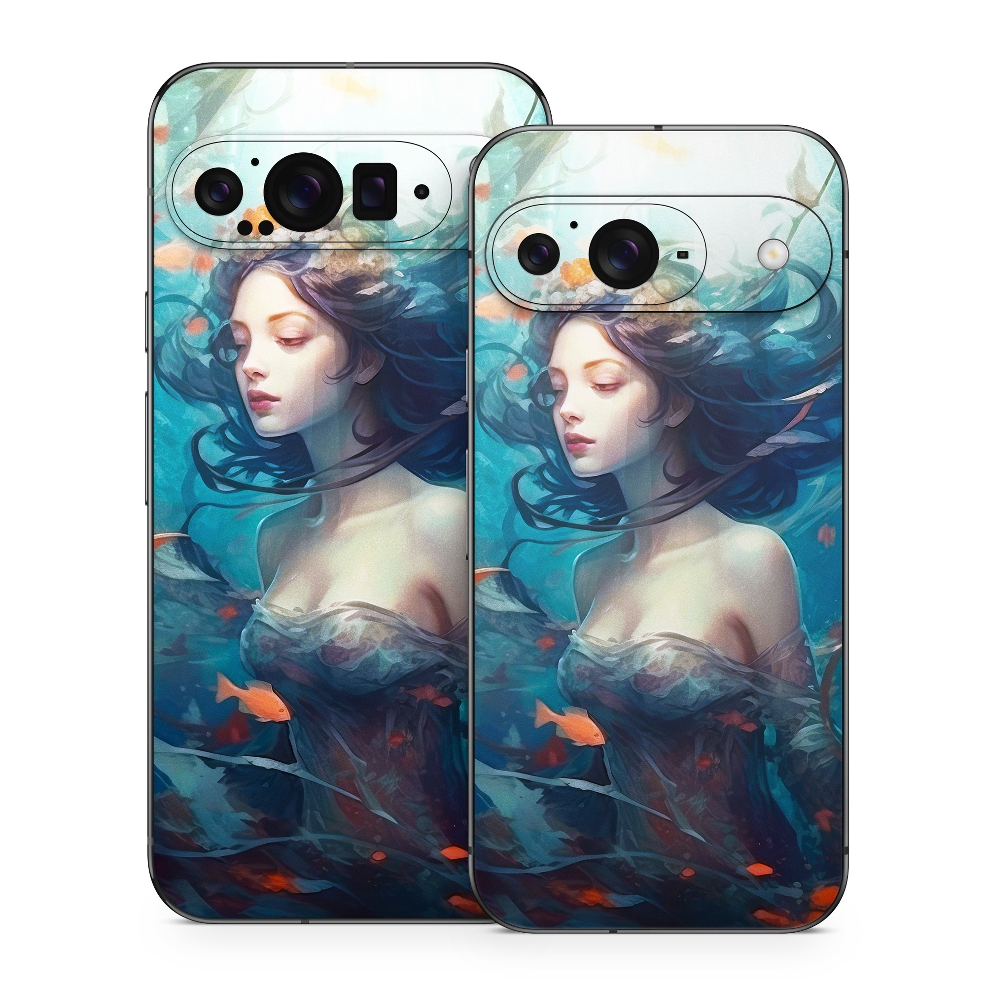 Google Pixel 9 Series Skin design of Azure, Organism, Aqua, Art, Electric blue, Cg artwork, Visual arts, Graphics, Pattern, Painting, with red, blue, yellow, orange, white, black colors