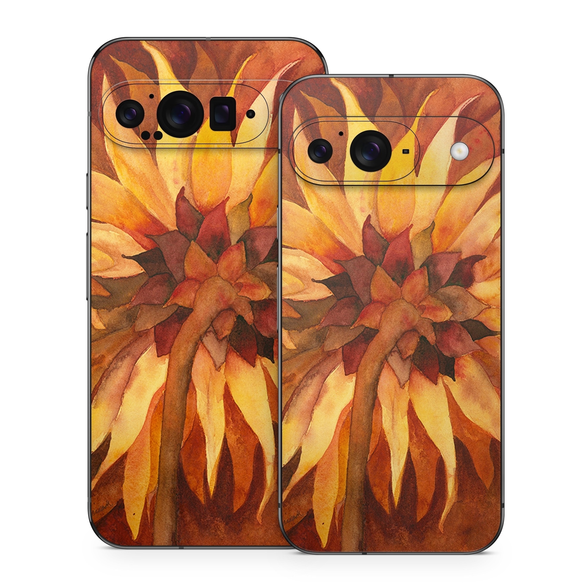 Google Pixel 9 Series Skin design of Sunflower, Flower, sunflower, Yellow, Painting, Plant, Petal, Still life photography, Flowering plant, Still life, with yellow, brown, orange colors