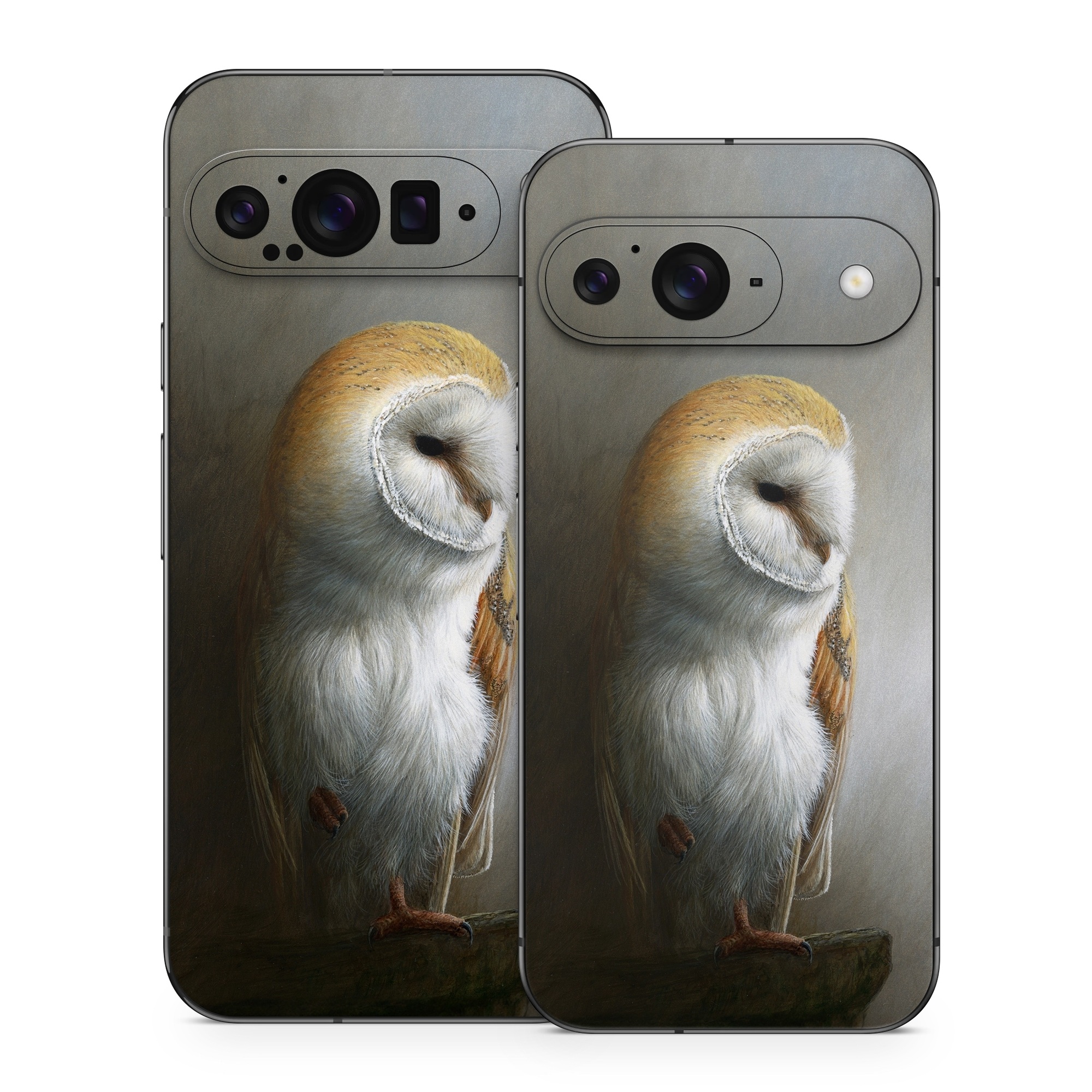 Google Pixel 9 Series Skin design of Barn owl, Owl, Bird, Bird of prey, Beak, Wildlife, with yellow, white, orange, brown colors
