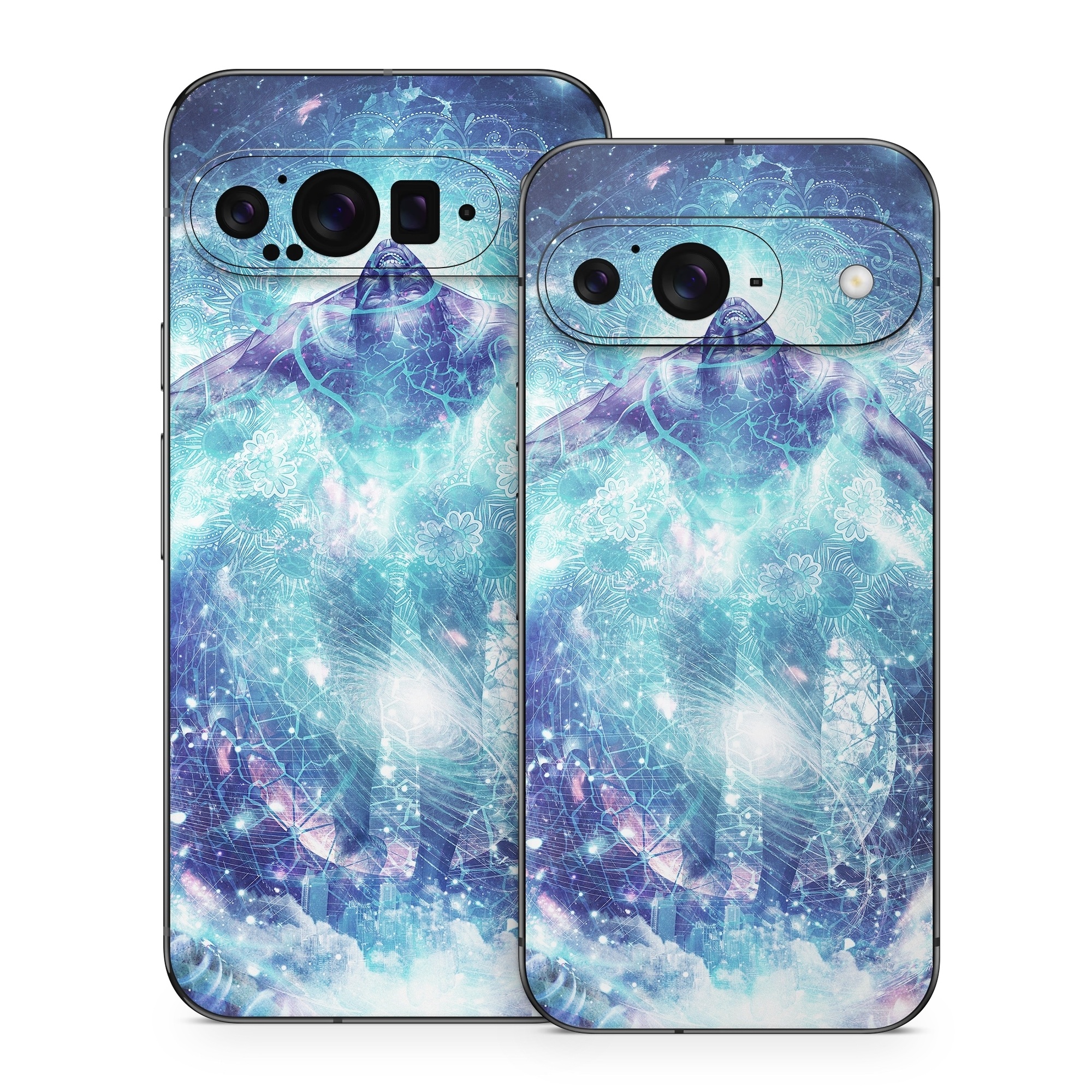Google Pixel 9 Series Skin design of Outer space, Astronomical object, Universe, Space, Sky, Atmosphere, Fractal art, Nebula, Science, Star, with blue, black, red, yellow, white colors