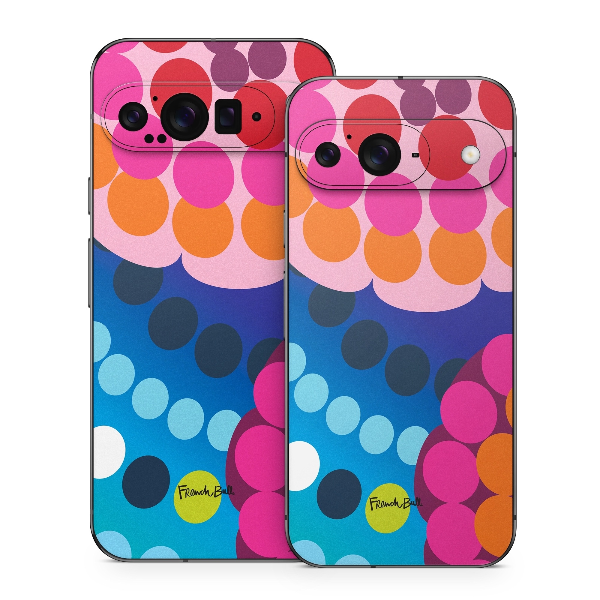 Google Pixel 9 Series Skin design of Pattern, Circle, Orange, Colorfulness, Design, Line, Polka dot, Graphic design, Graphics, Heart, with blue, green, pink, orange, purple colors