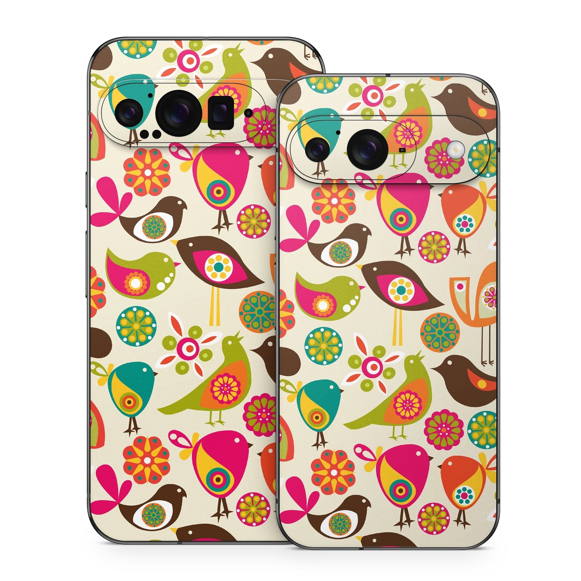 Google Pixel 9 Series Skin design of Pattern, Visual arts, Wrapping paper, Design, Clip art, Textile, Motif, Sticker, Graphics, with yellow, pink, orange, green, brown, blue colors