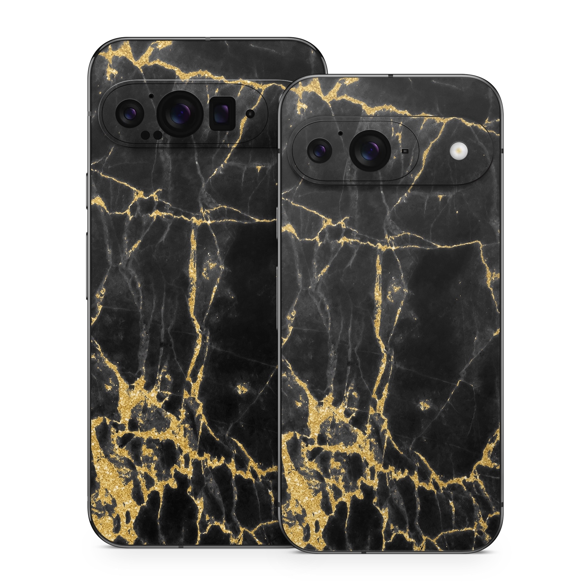 Google Pixel 9 Series Skin design of Black, Yellow, Water, Brown, Branch, Leaf, Rock, Tree, Marble, Sky, with black, yellow colors
