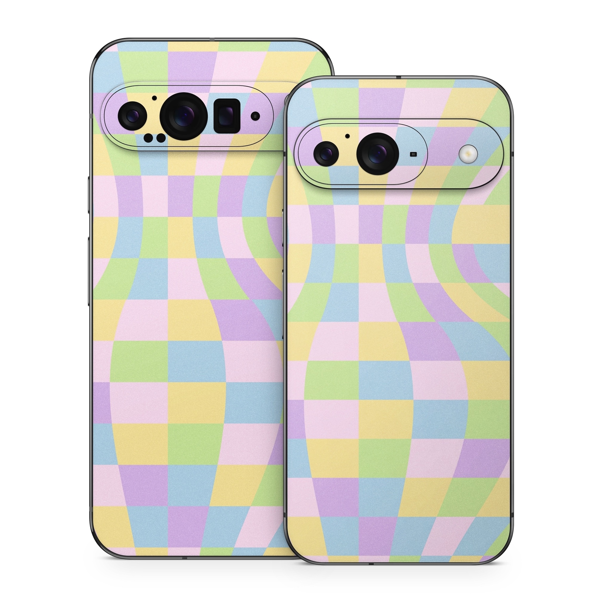 Google Pixel 9 Series Skin design of Rectangle, Azure, Textile, Art, Painting, Violet, Pink, Font, Aqua, Material property, with pink, yellow, purple, blue, green colors