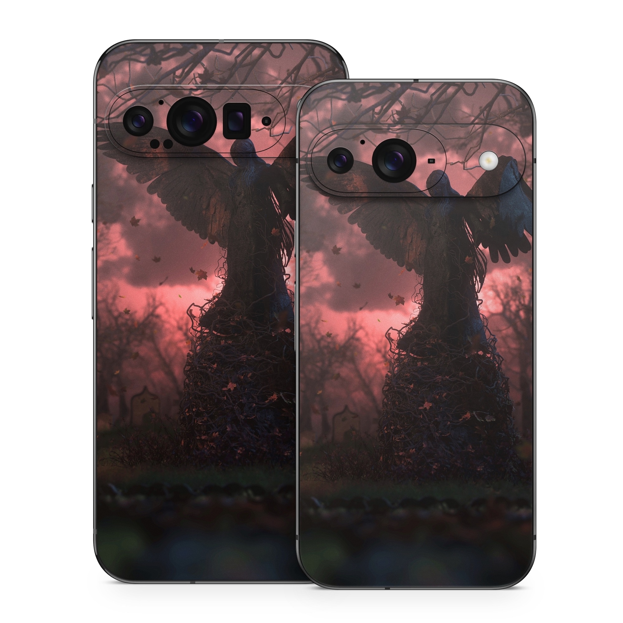 Google Pixel 9 Series Skin design of Nature, Sky, Atmospheric phenomenon, Tree, Atmosphere, Darkness, Night, Screenshot, Cg artwork, Fictional character, with black, red colors