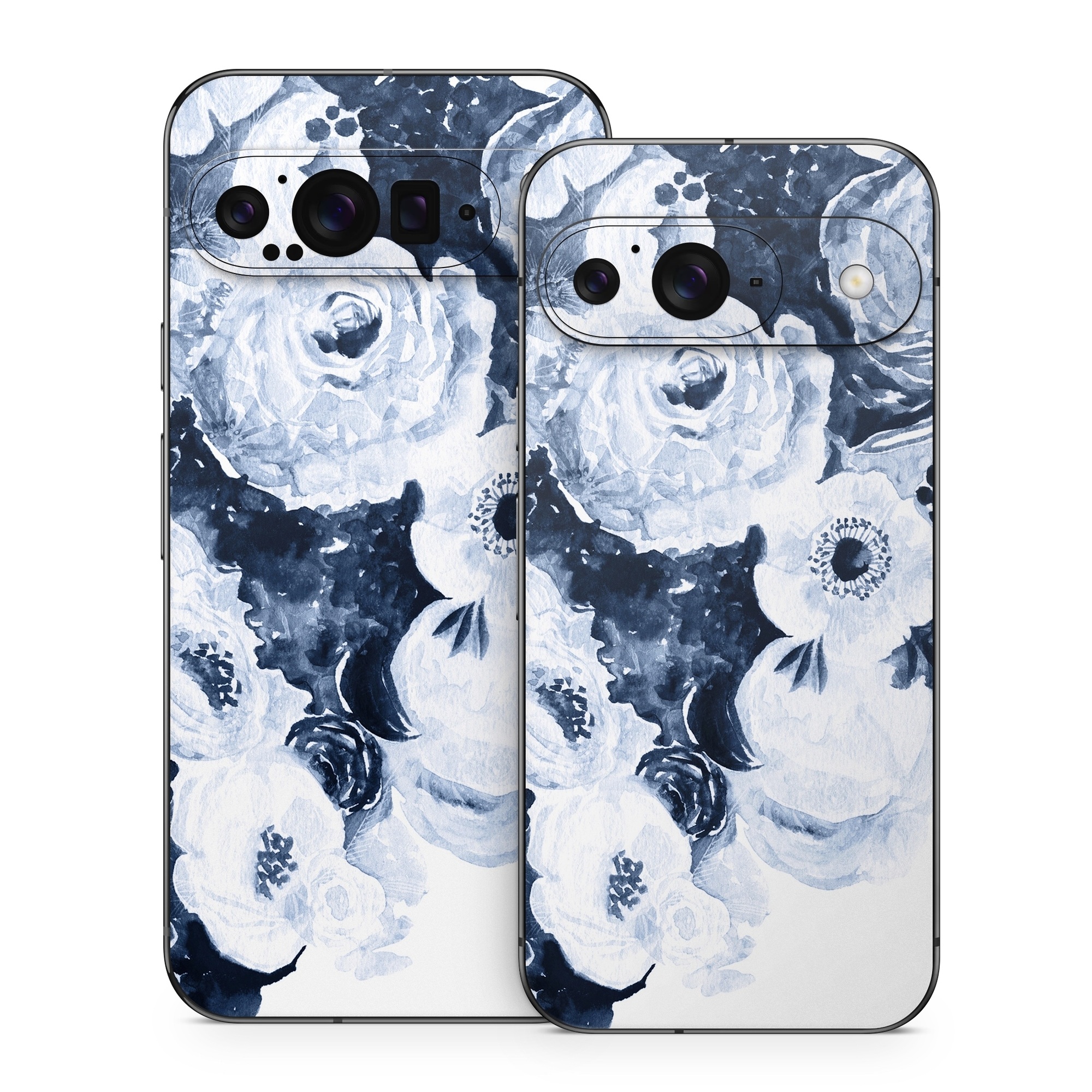 Google Pixel 9 Series Skin design of White, Flower, Cut flowers, Garden roses, Plant, Bouquet, Rose, Black-and-white, Rose family, Still life, with white, blue colors