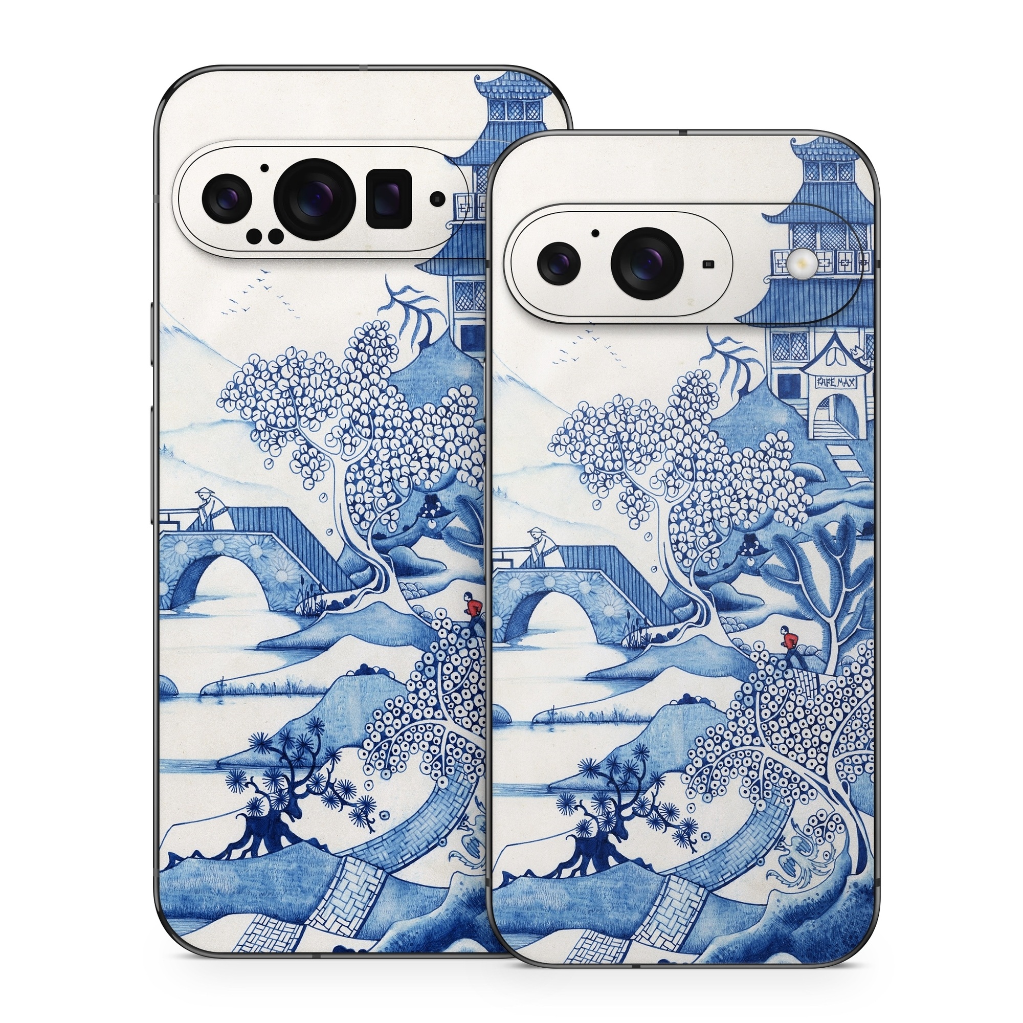 Google Pixel 9 Series Skin design of Blue, Blue and white porcelain, Winter, Christmas eve, Illustration, Snow, World, Art, with blue, white colors