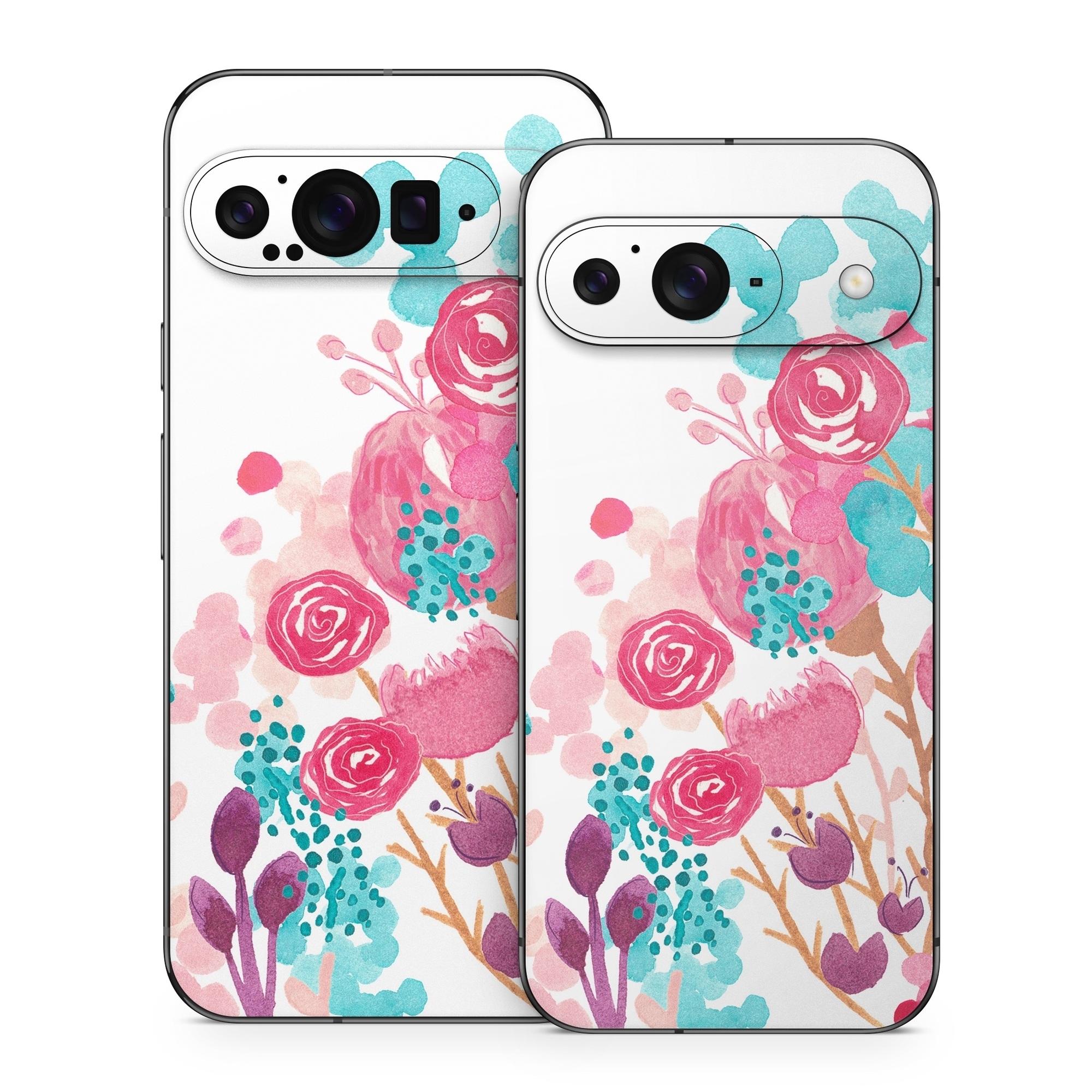 Google Pixel 9 Series Skin design of Pink, Pattern, Design, Illustration, Clip art, Plant, Graphics, Art, with white, pink, purple, blue, red colors