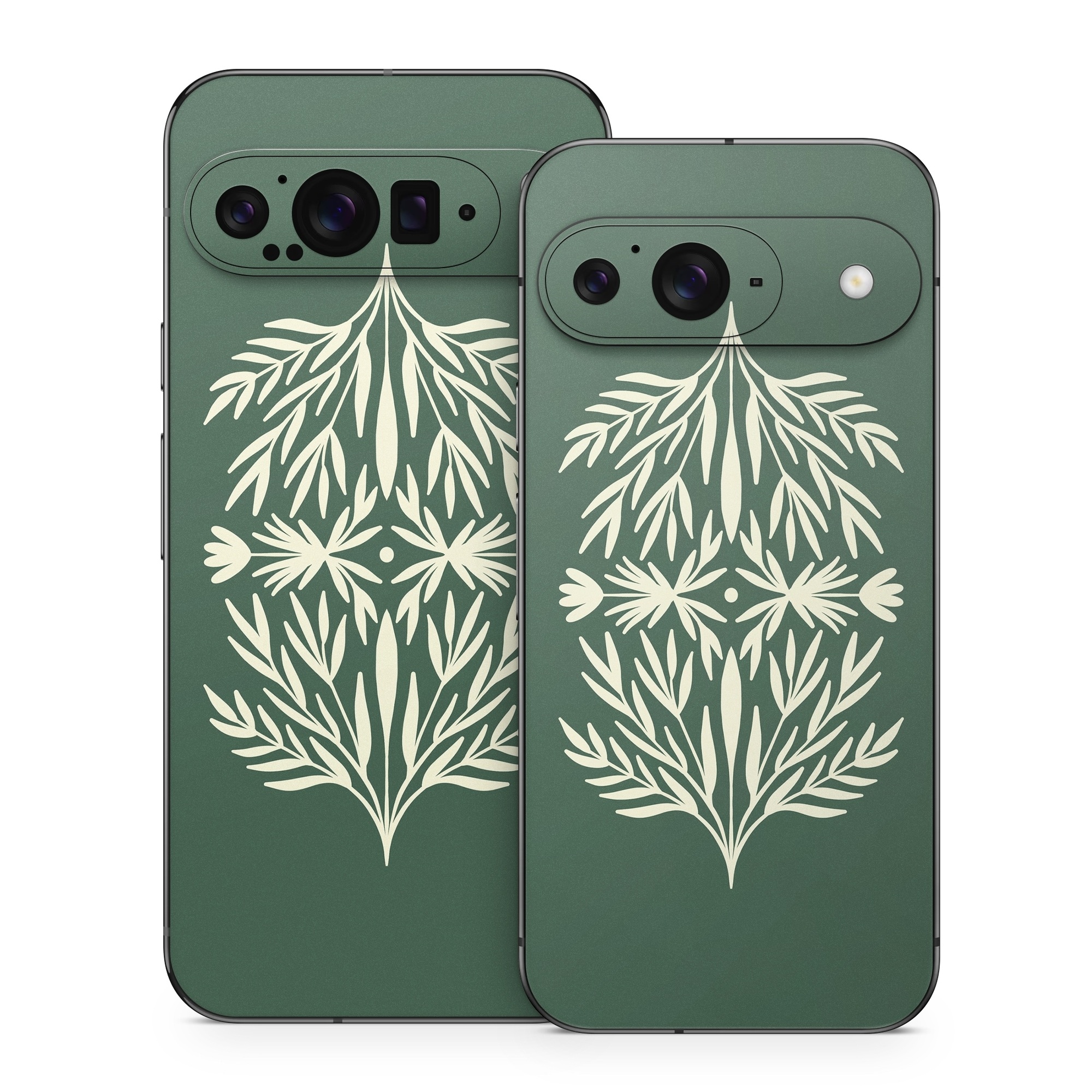 Google Pixel 9 Series Skin design of Plant, Terrestrial plant, Art, Triangle, Symmetry, Pattern, Electric blue, Graphics, Grass, Visual arts, with green, white colors