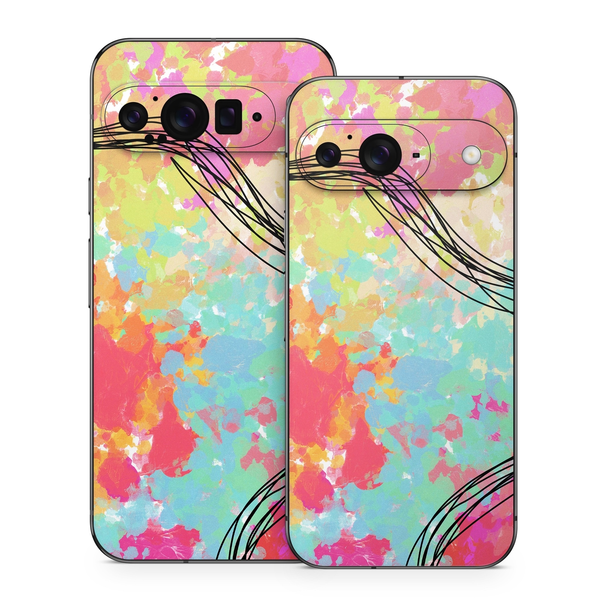 Google Pixel 9 Series Skin design of Pattern, Line, Graphic Design, Design, Visual Arts, Art, Plant, Wallpaper, Illustration, Cg Artwork, with black, white, red, pink, blue, green, yellow, orange, brown colors