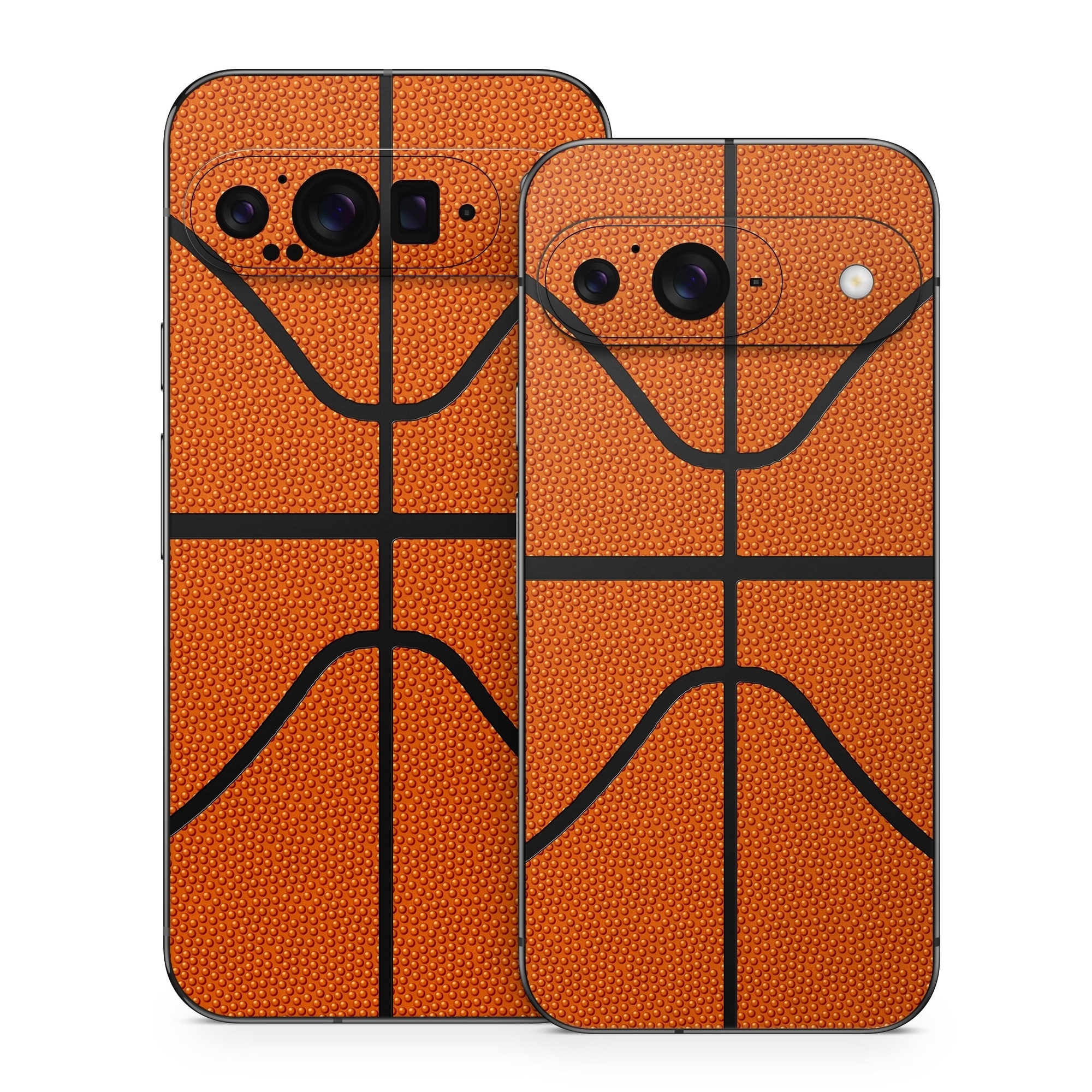 Google Pixel 9 Series Skin design of Orange, Basketball, Line, Pattern, Sport venue, Brown, Yellow, Design, Net, Team sport, with orange, black colors