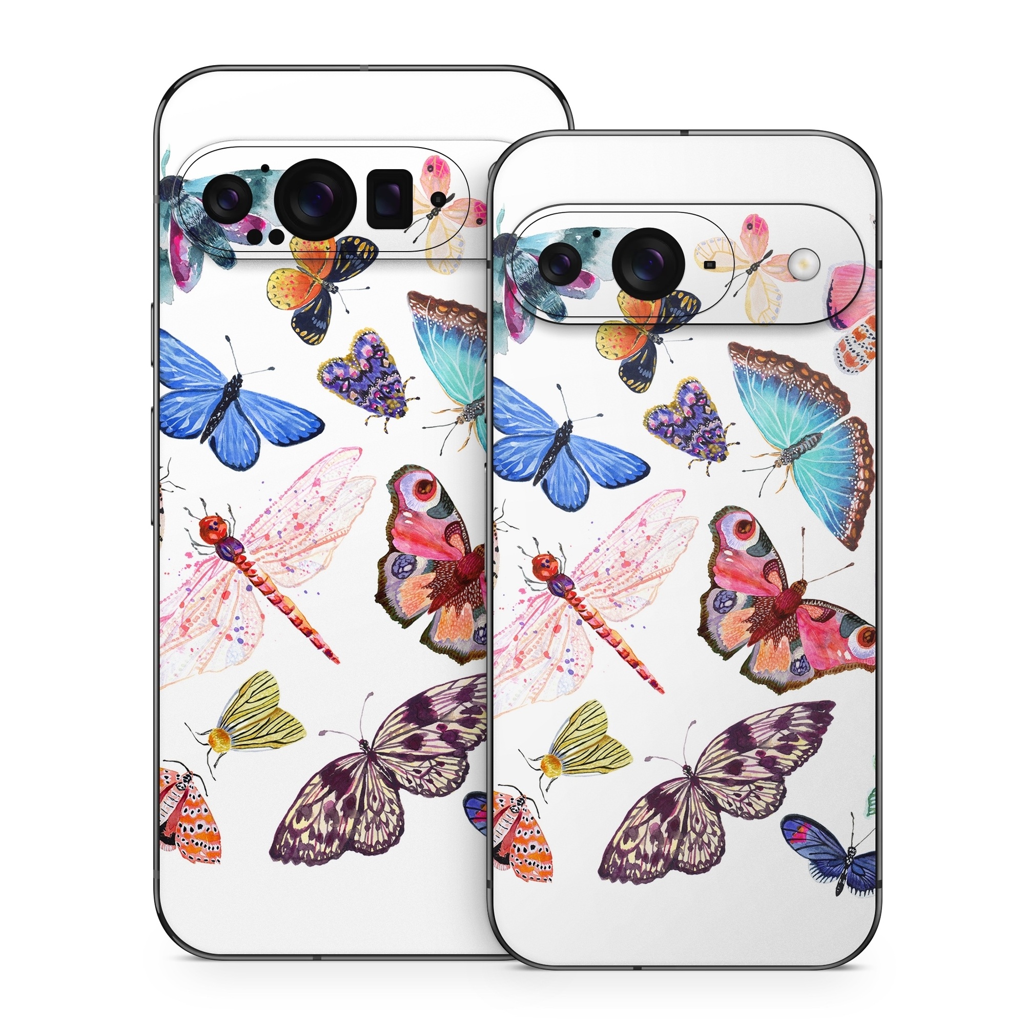 Google Pixel 9 Series Skin design of Butterfly, Pollinator, Insect, Arthropod, Organism, Moths and butterflies, Art, Symmetry, Wing, Illustration, with white, blue, green, red, yellow, orange, pink, brown, purple colors