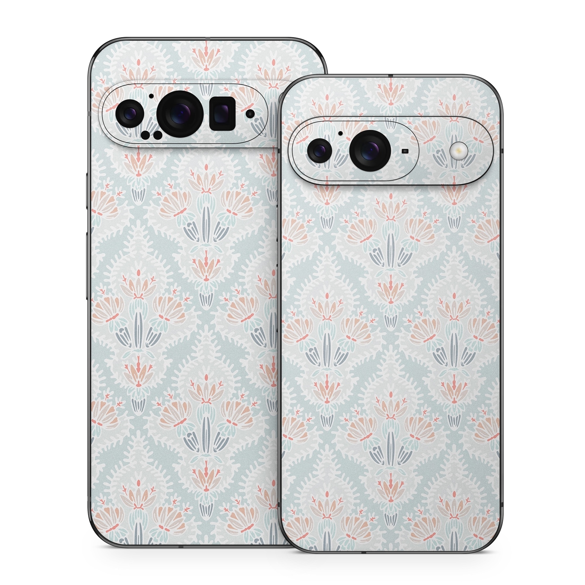 Google Pixel 9 Series Skin design of Pattern, Aqua, Line, Design, Textile, Wrapping paper, Pedicel, Dahlia, Visual arts, with blue, red, white colors